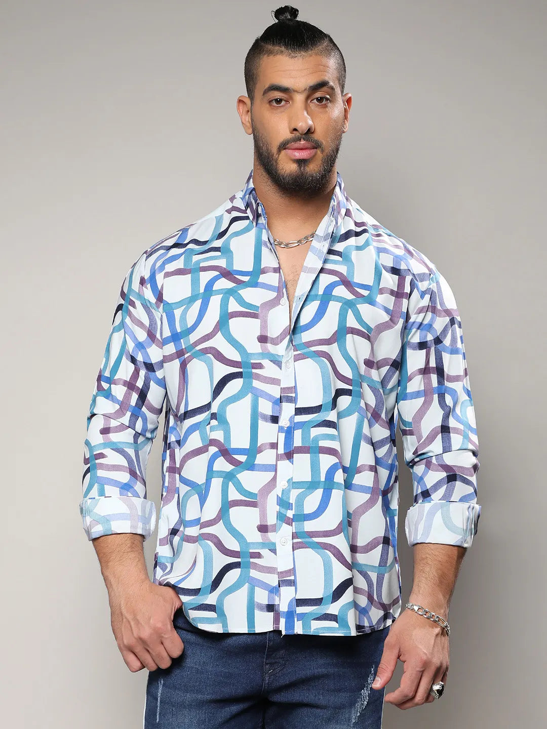 Abstract Print Button Up Shirt