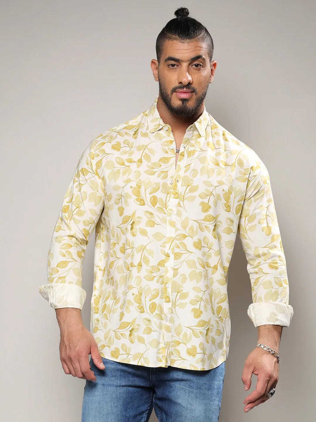 Artistic Foliage Print Button Up Shirt