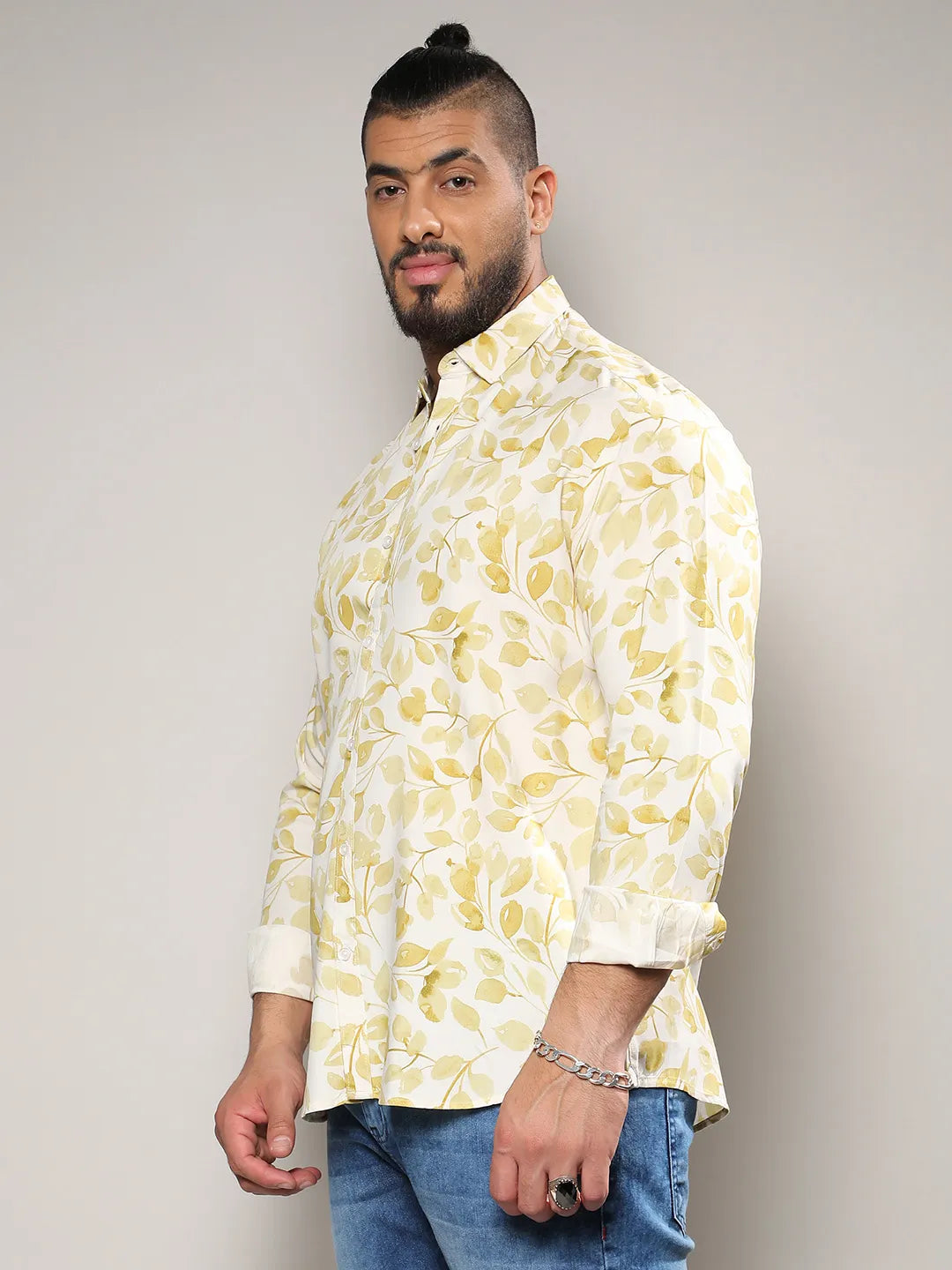 Artistic Foliage Print Button Up Shirt