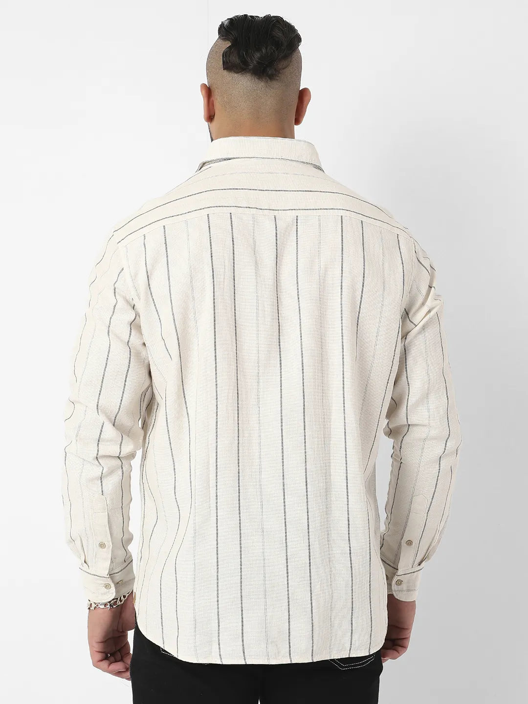 Beige Contrast Pinstriped Shirt