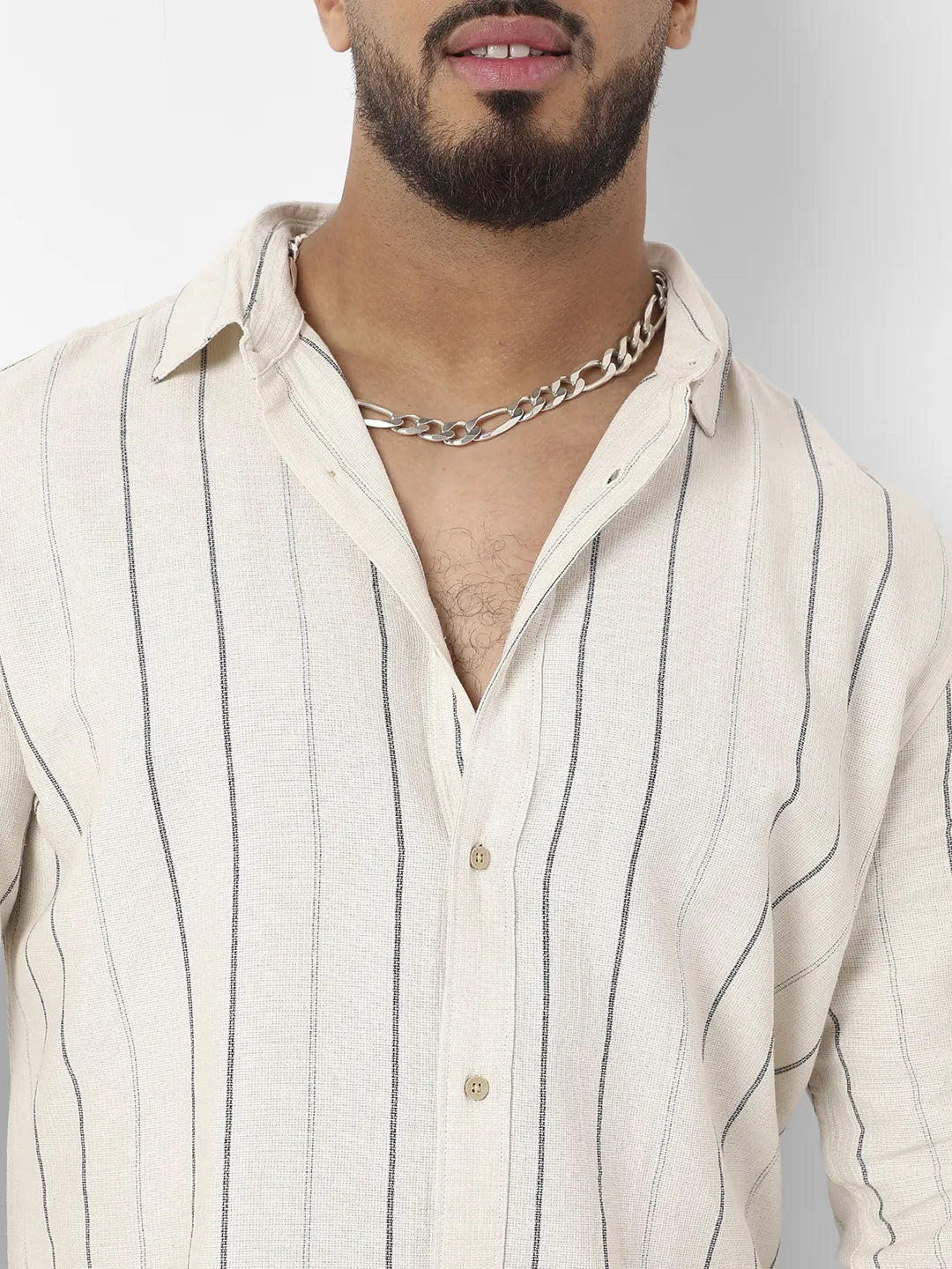 Beige Contrast Pinstriped Shirt