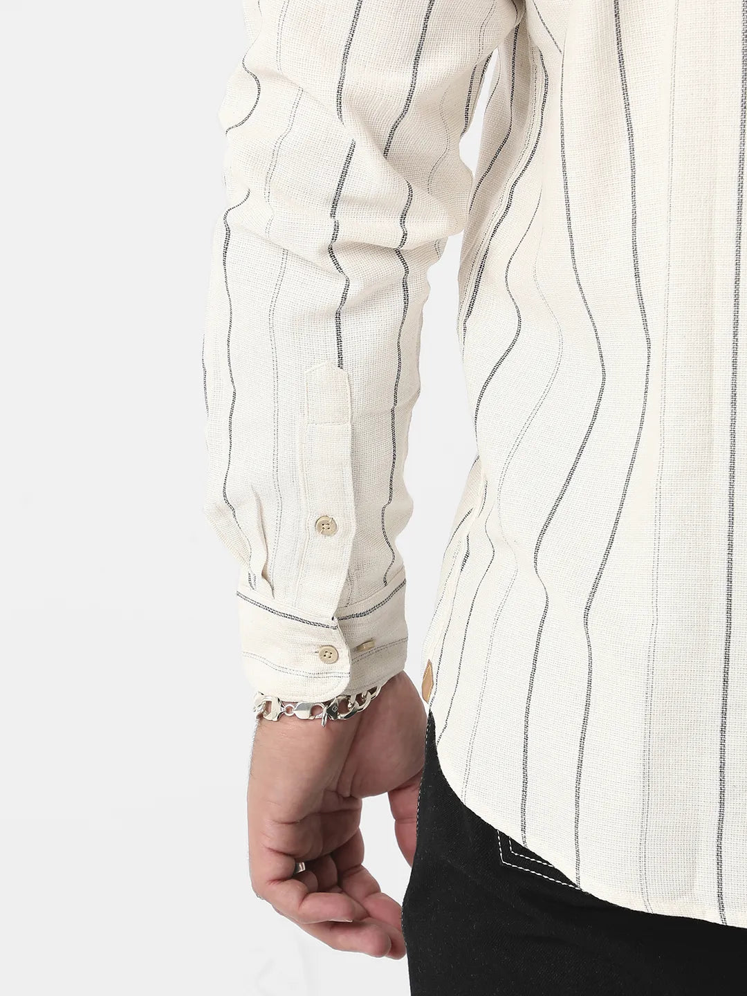 Beige Contrast Pinstriped Shirt