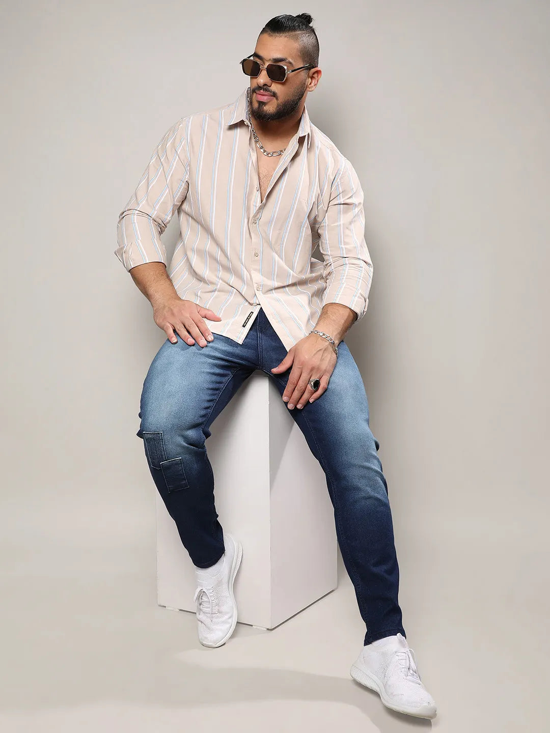 Beige Striped Cotton Shirt