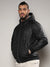 Black Quilted Puffer Jacket With Ribbed Hem