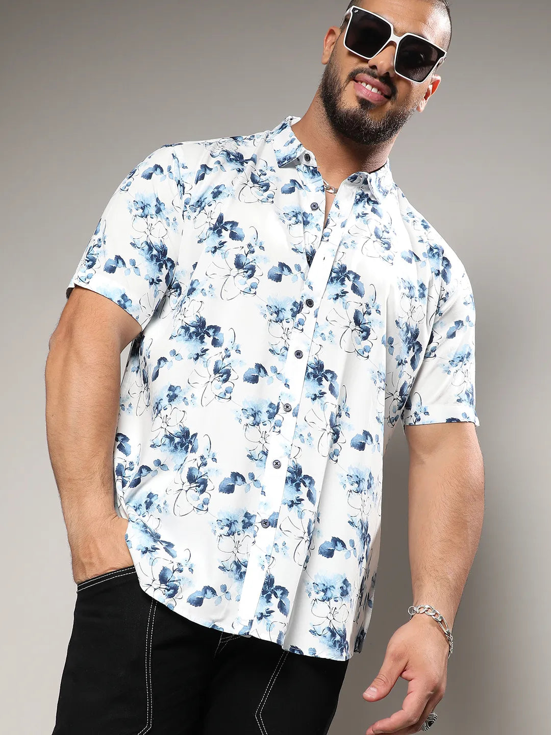 Blue & White Botanical Strokes Shirt