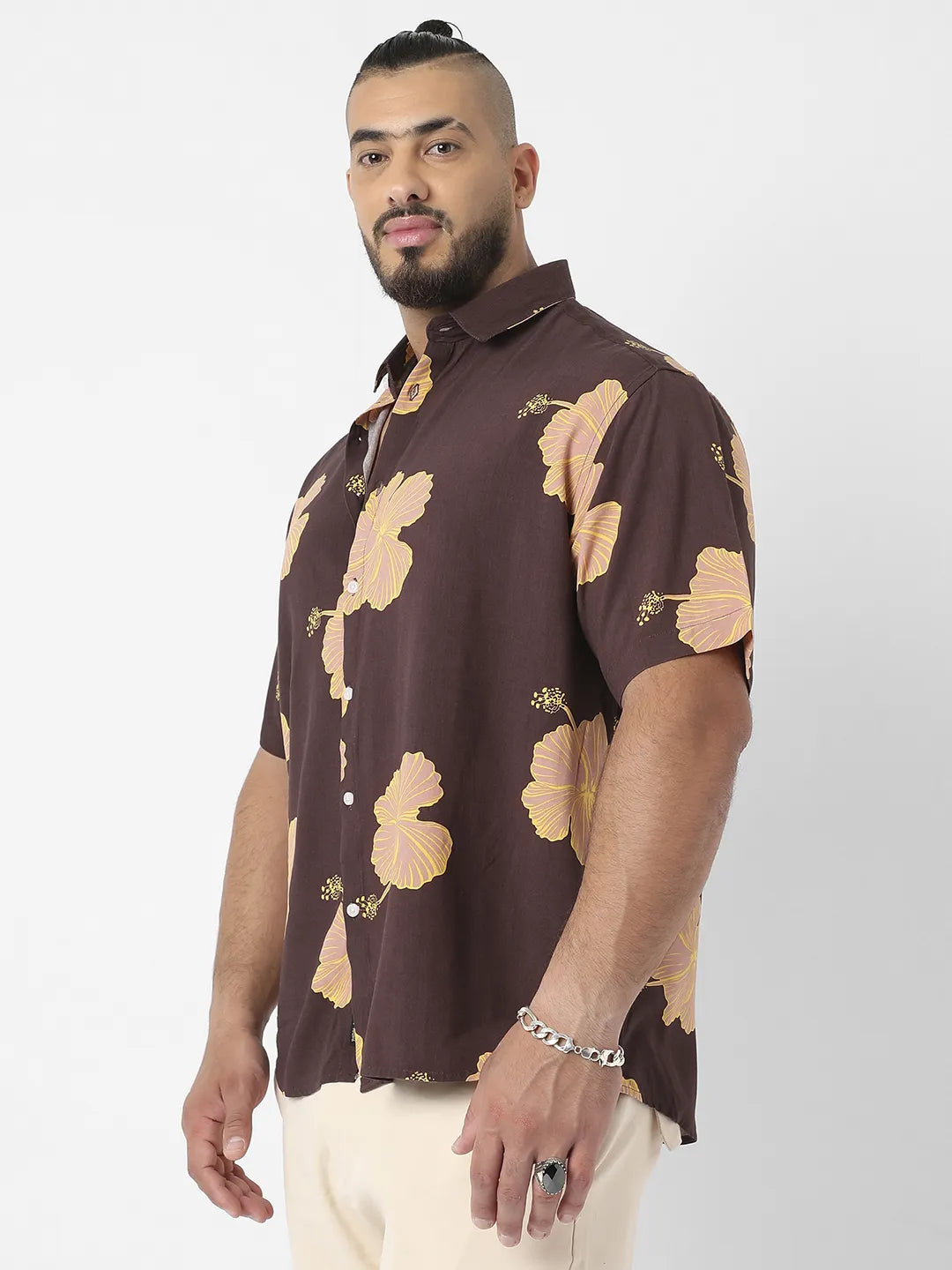 Brown Hibiscus Print Shirt