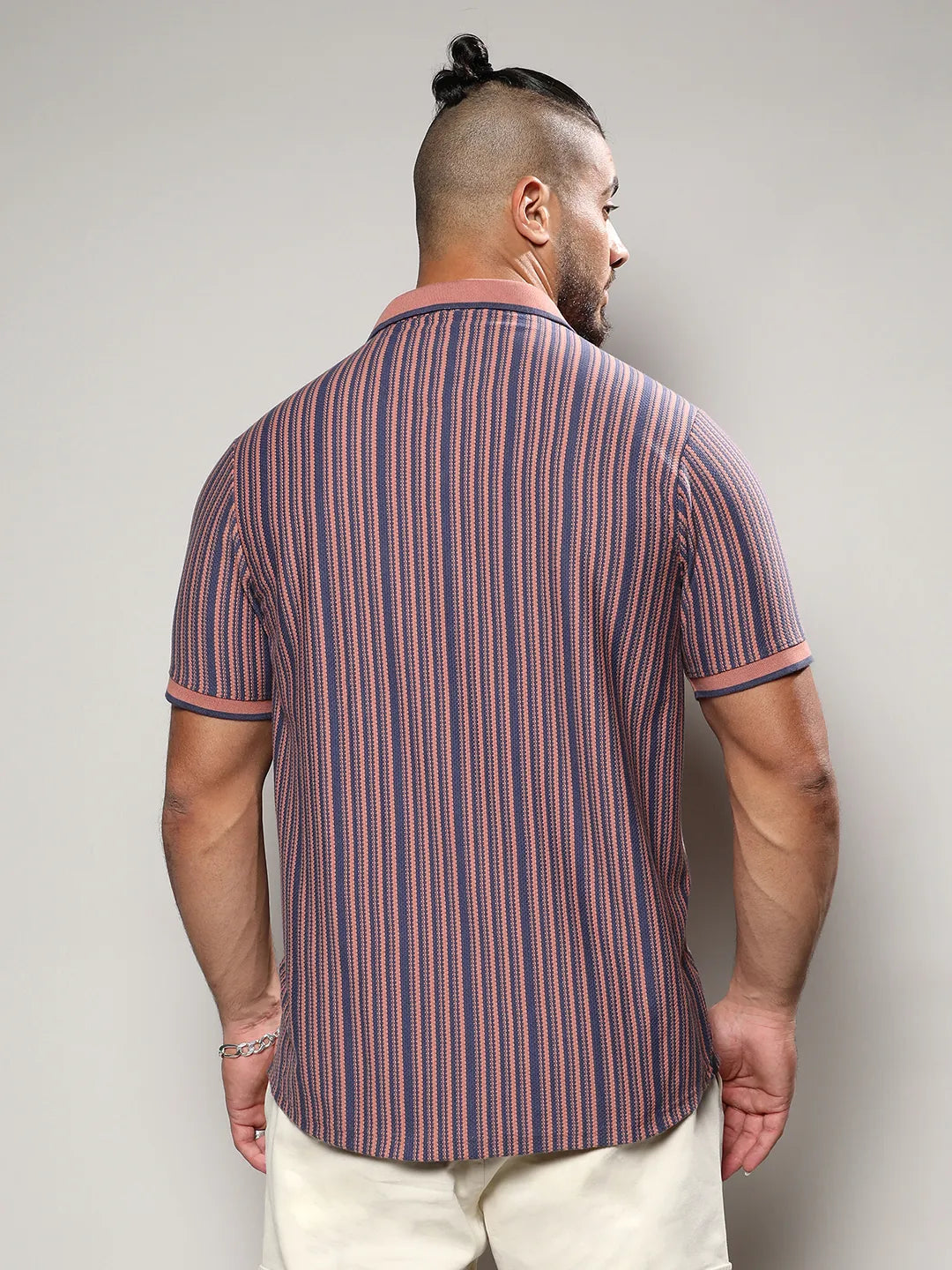 Brown & Blue Contrast Knitted Shirt