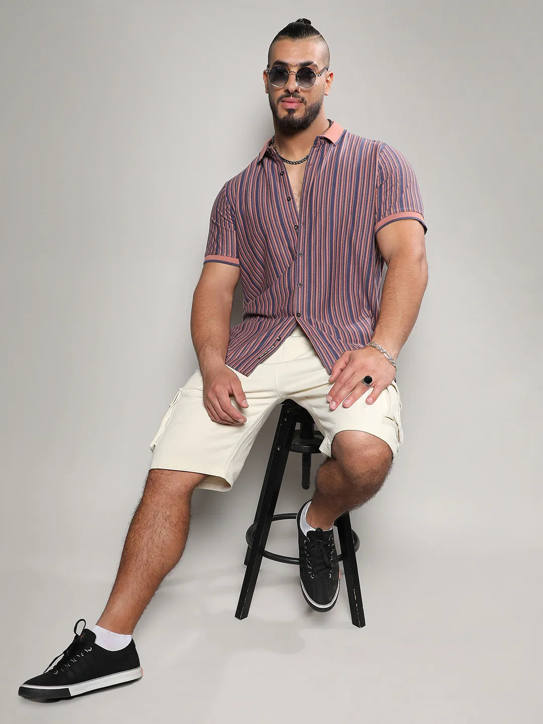 Brown & Blue Contrast Knitted Shirt
