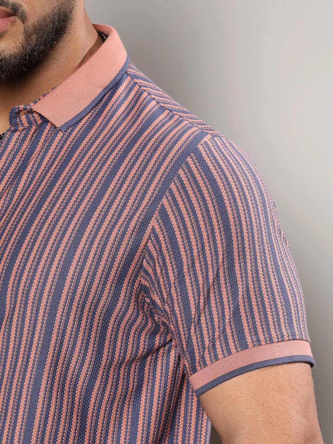 Brown & Blue Contrast Knitted Shirt