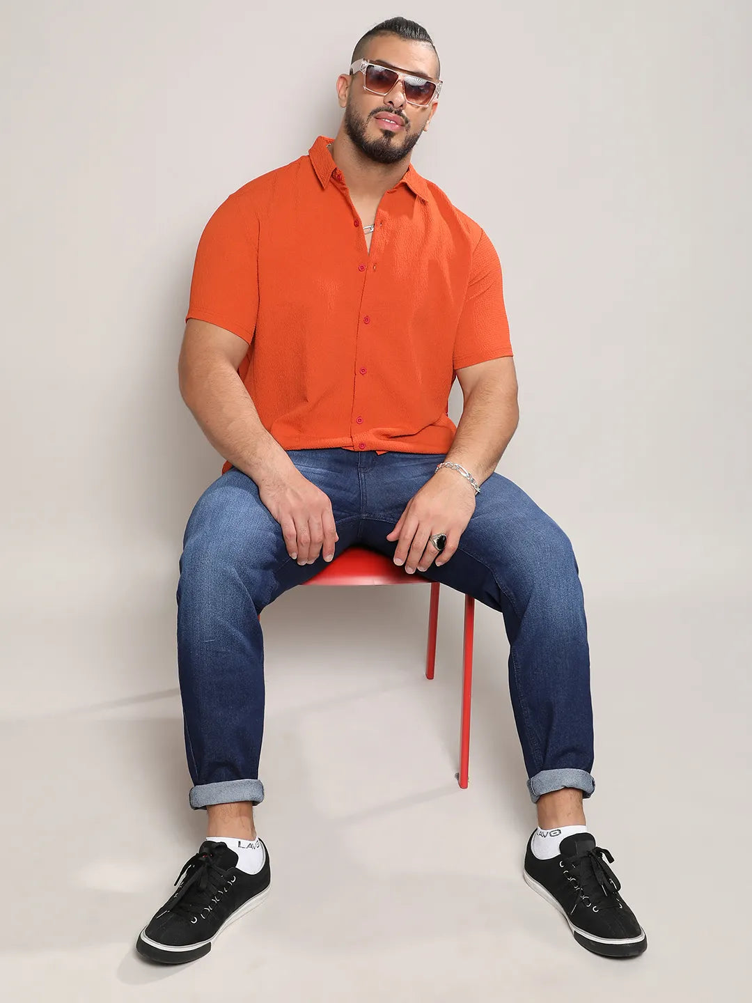 Burnt Orange Textured Casual Shirt