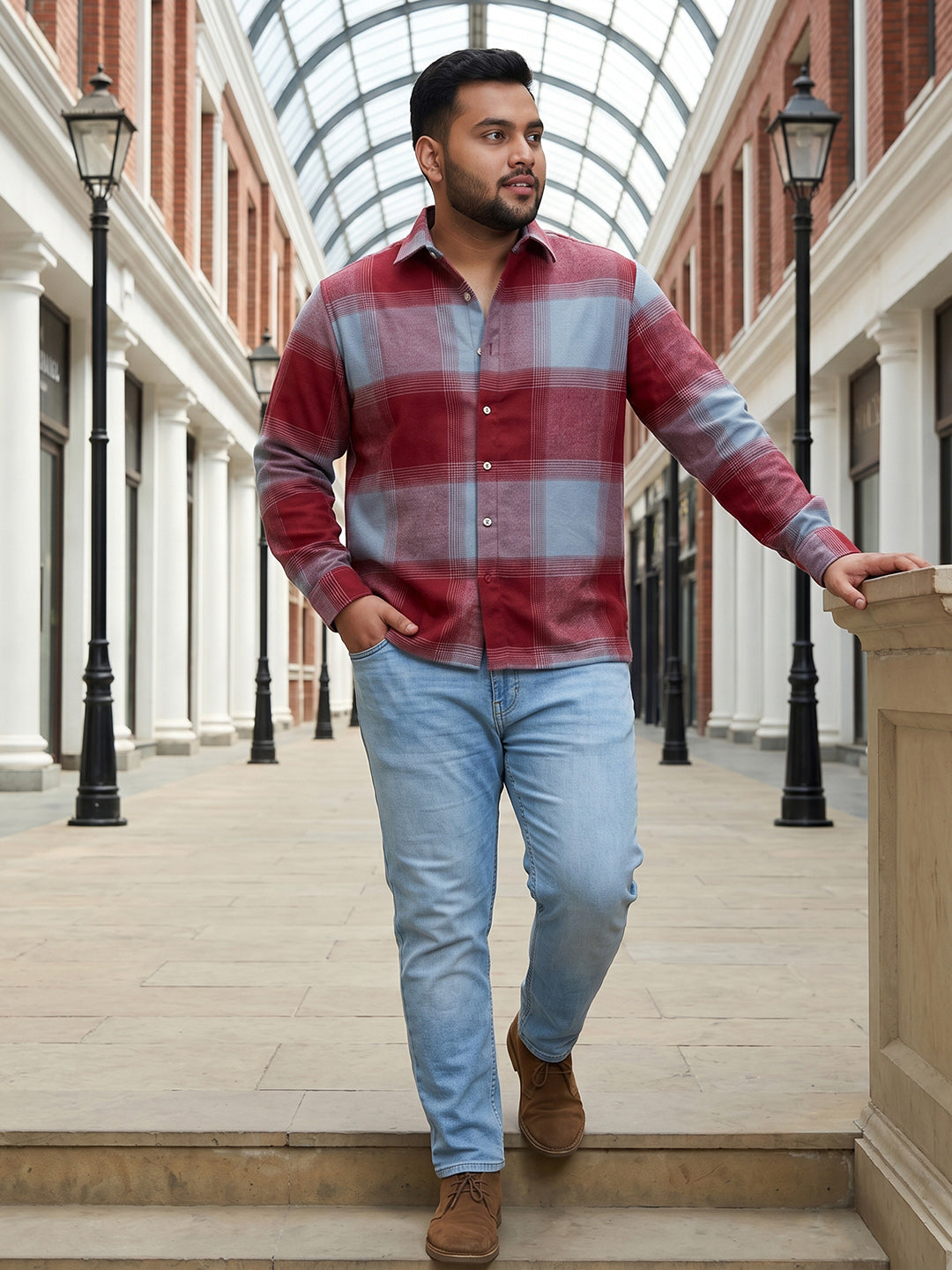 Dark Red Tartan Check Shirt