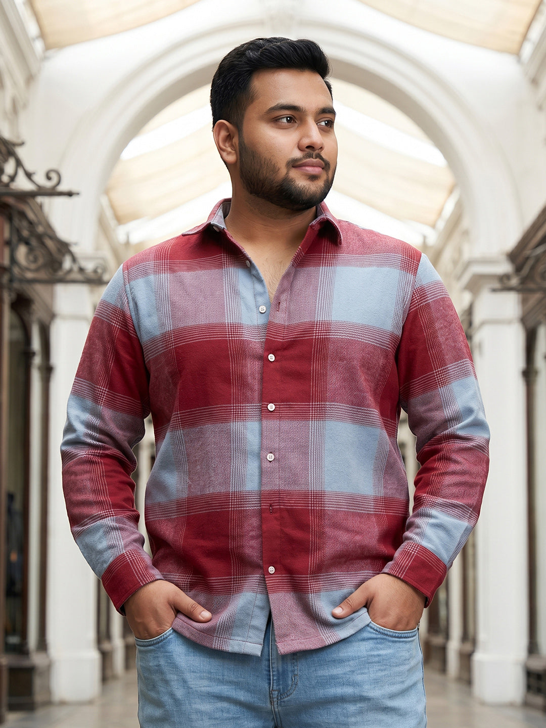 Dark Red Tartan Check Shirt