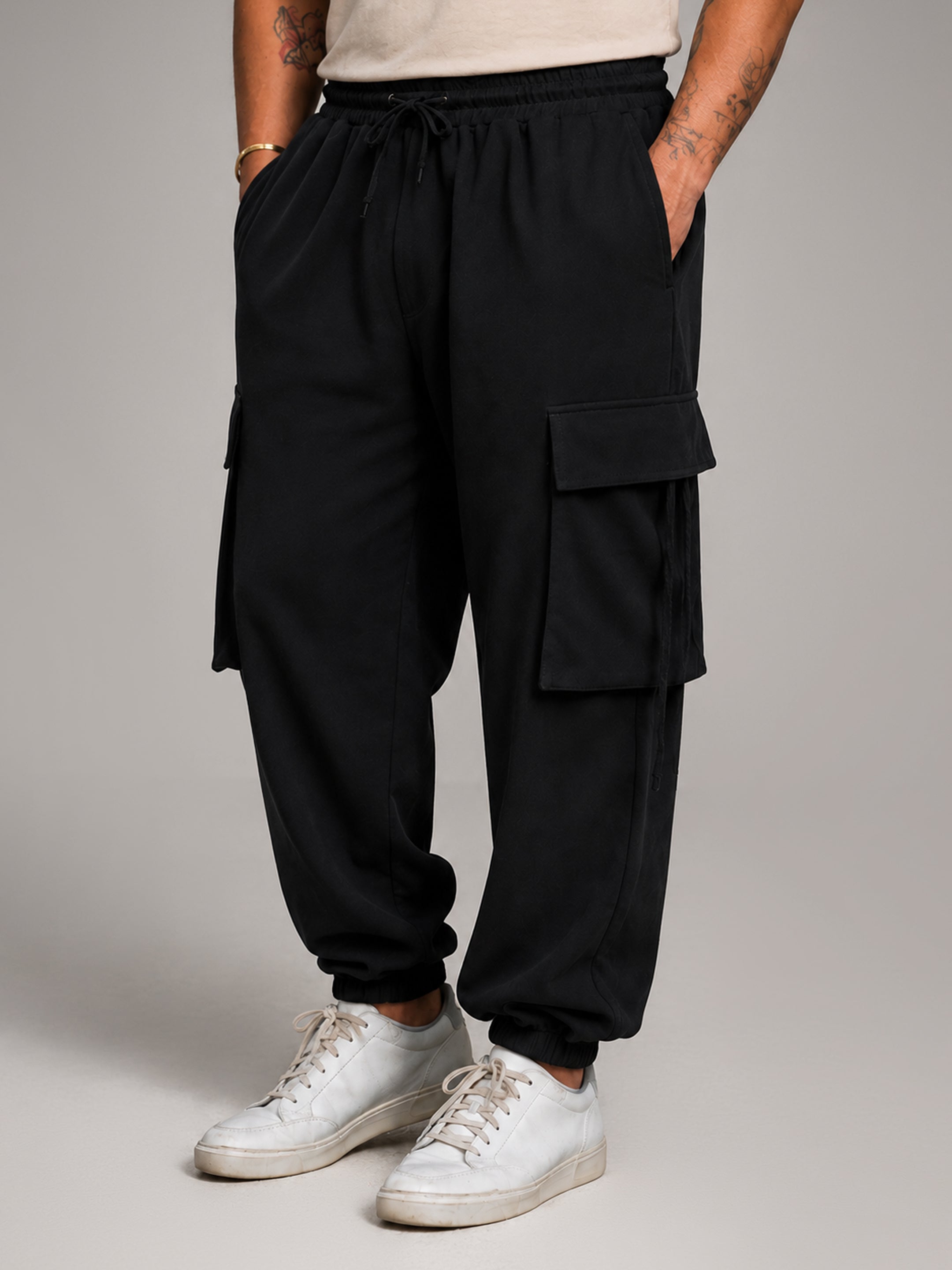 Instafab Plus Men's Black Cargo Pants With Utility Pockets - view 1