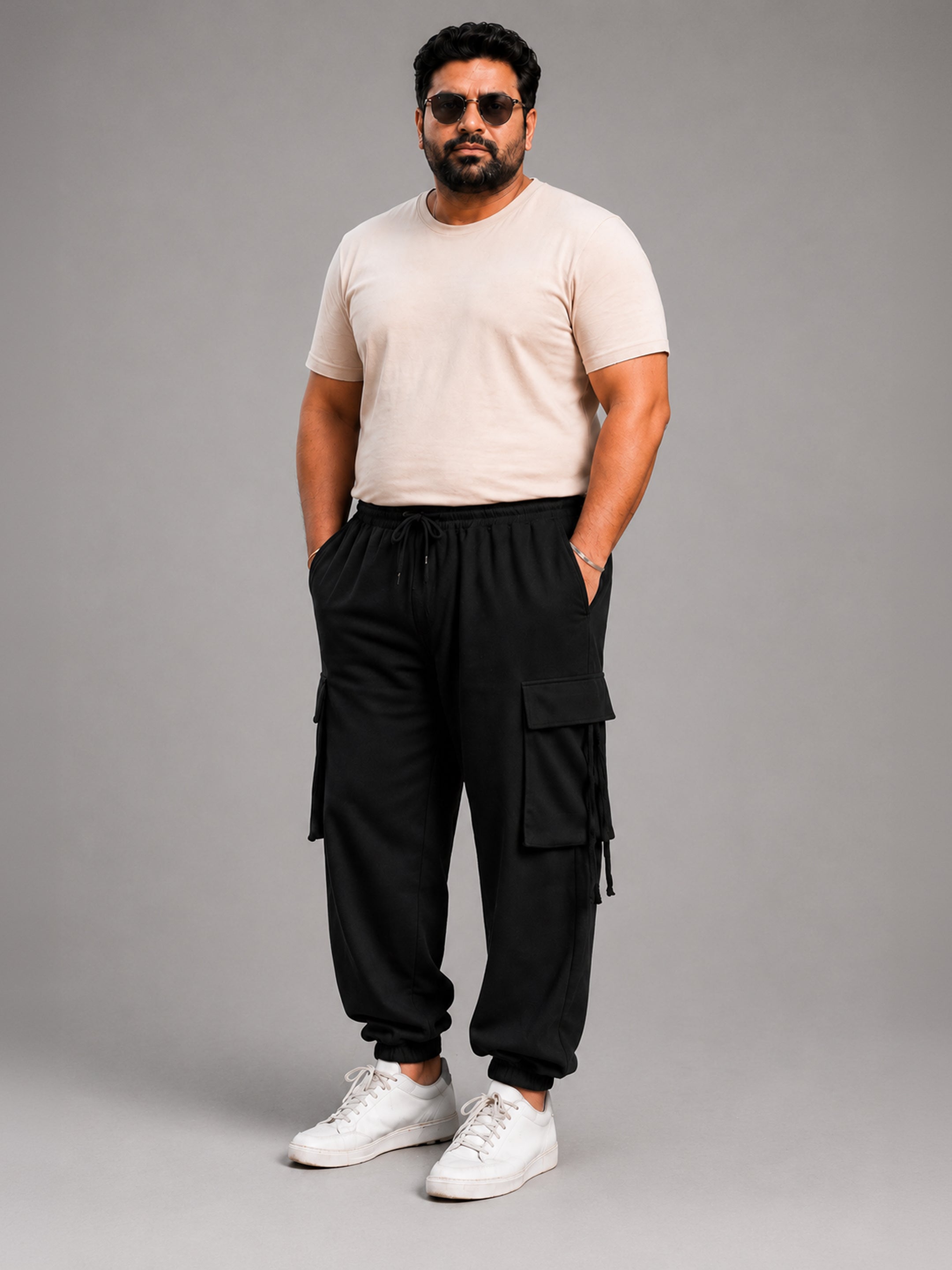 Instafab Plus Men's Black Cargo Pants With Utility Pockets - view 4