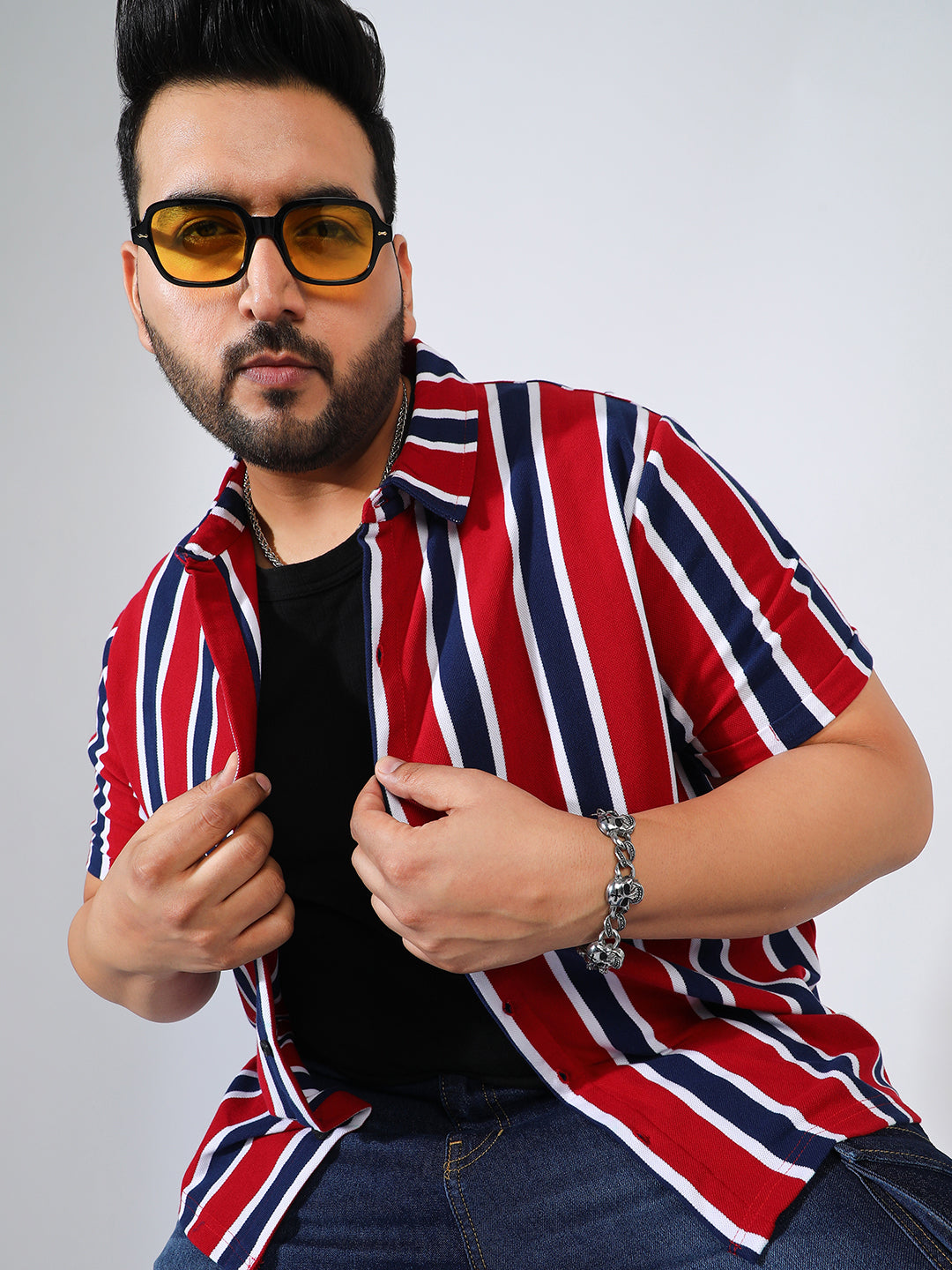 Instafab Plus men's Navy Blue Crimson Red Club Striped Shirt