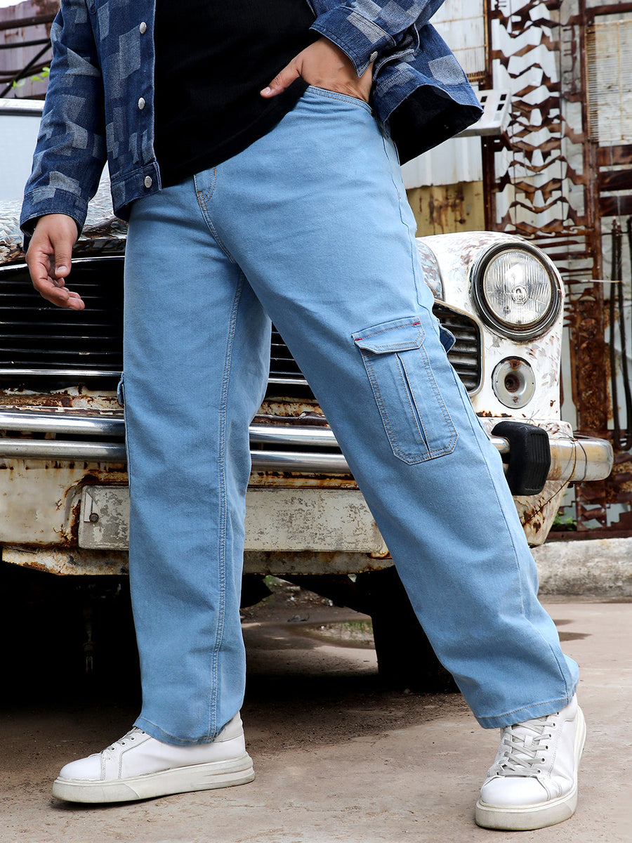 Boys Light Blue Denim Cargo Jeans