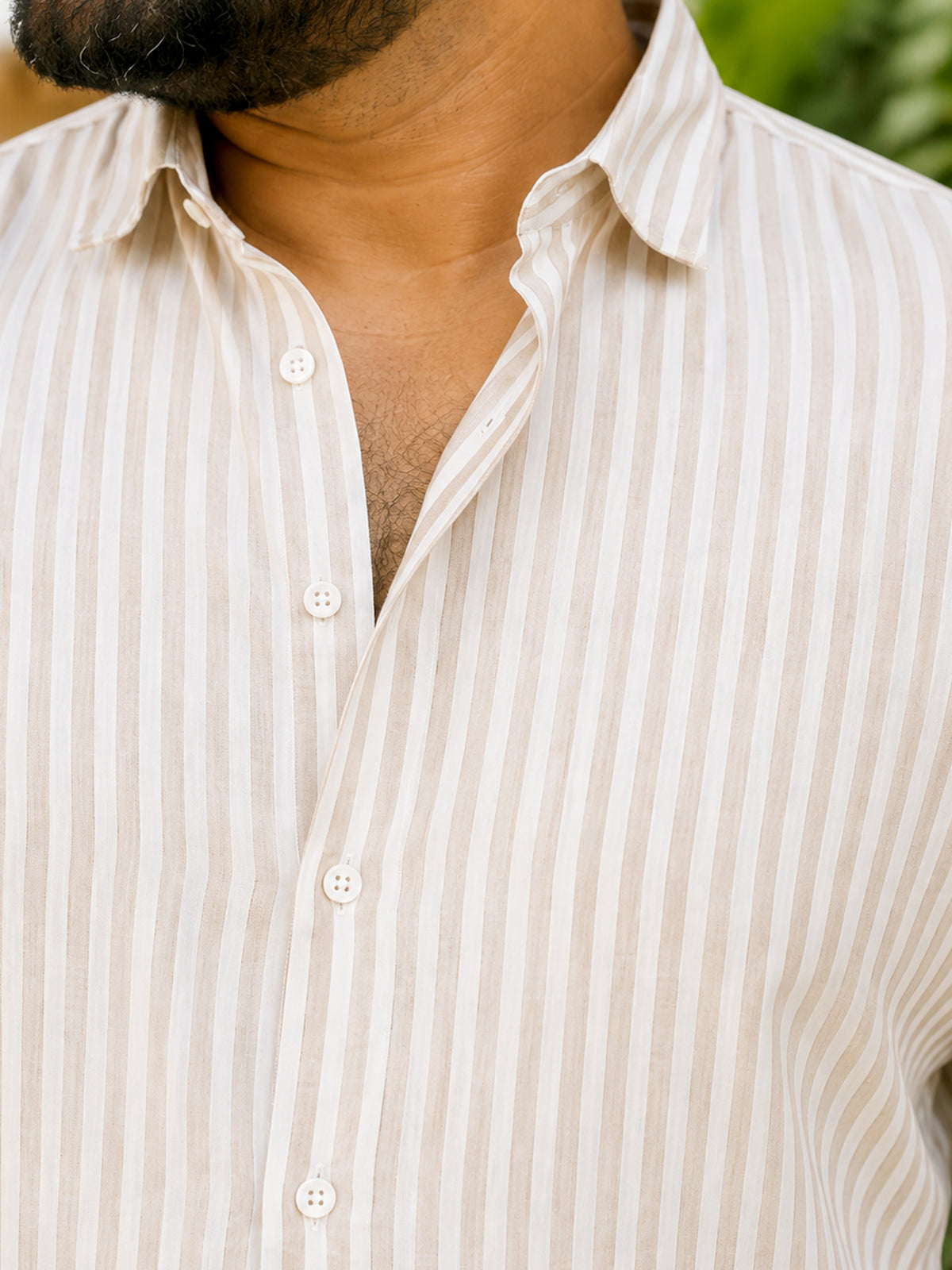 Instafab Plus Men's Beige & White Striped Oxford Cotton Shirt - view 5