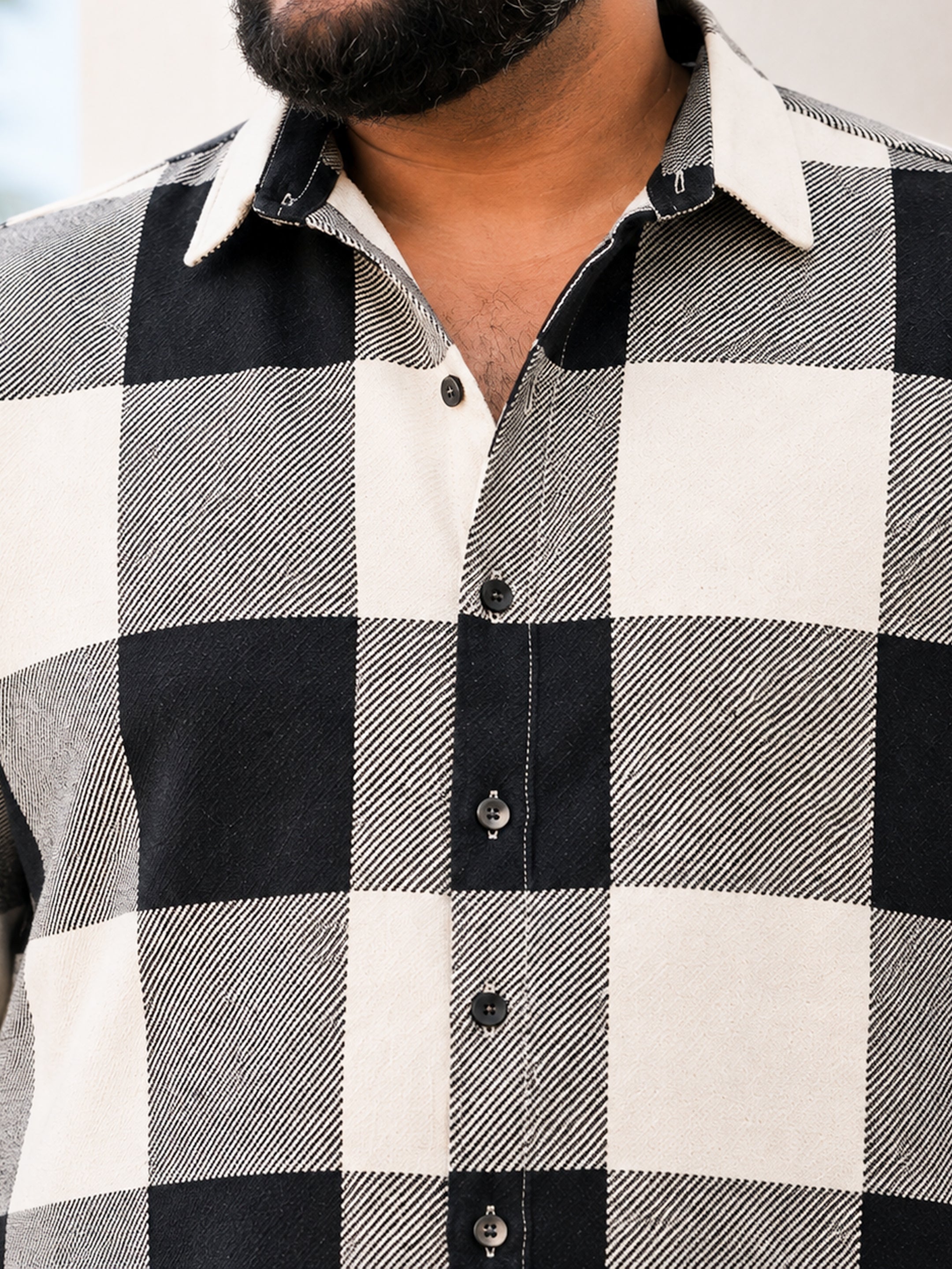 Instafab Plus Men's Black & White Yarn Dyed Checked Oversized Fit Shirt - view 5