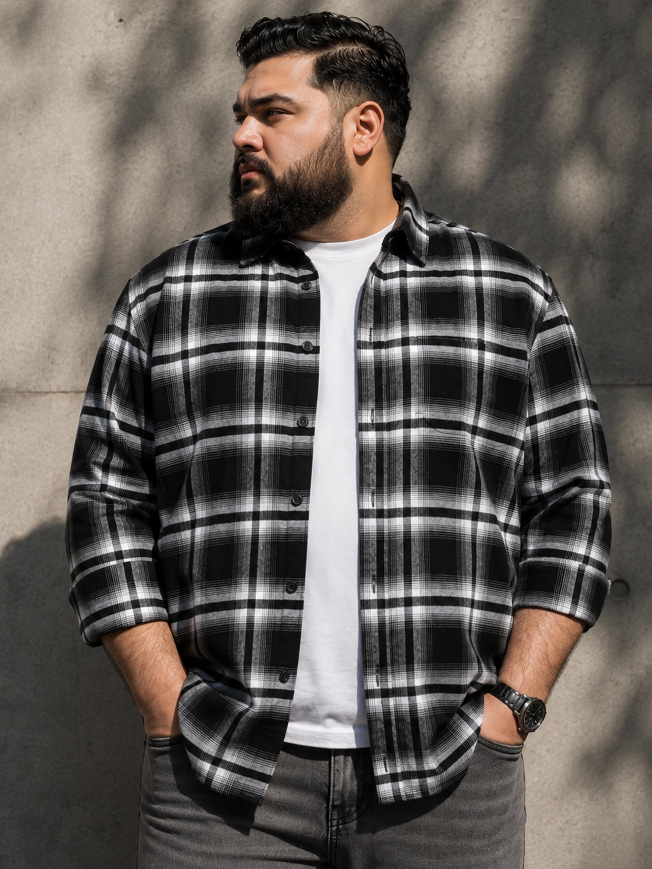 Instafab Plus Men's Black & White Checkered Cotton Shirt - view 1