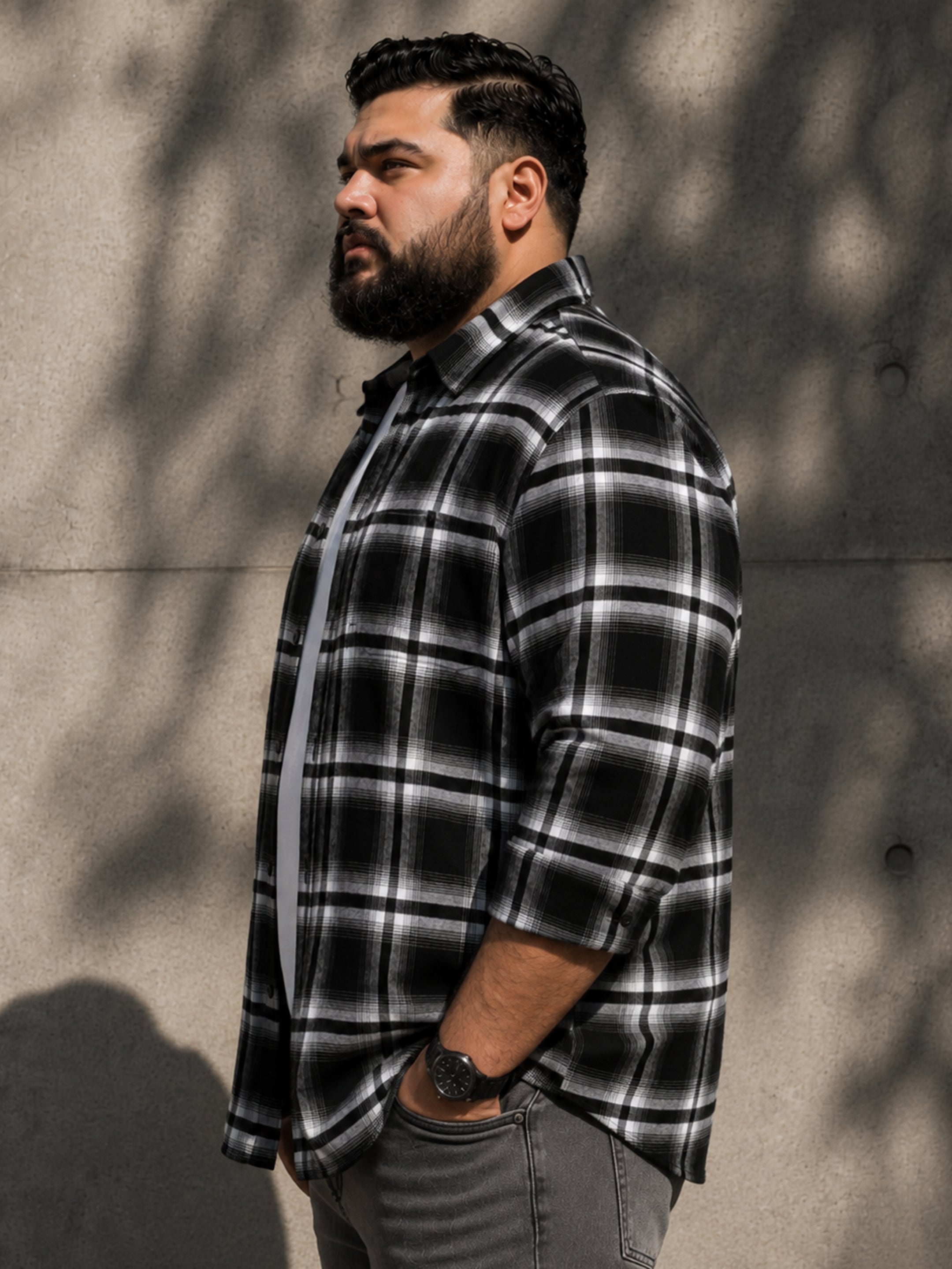 Instafab Plus Men's Black & White Checkered Cotton Shirt - view 2