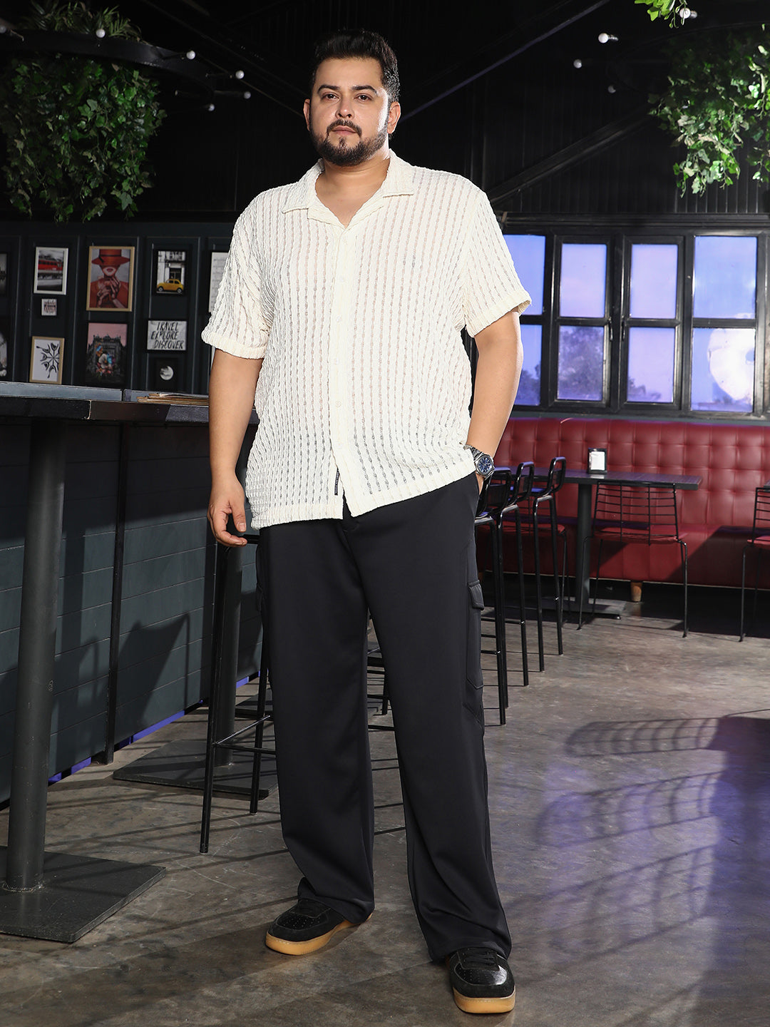 Striped Tactile-Knit Oversized Shirt