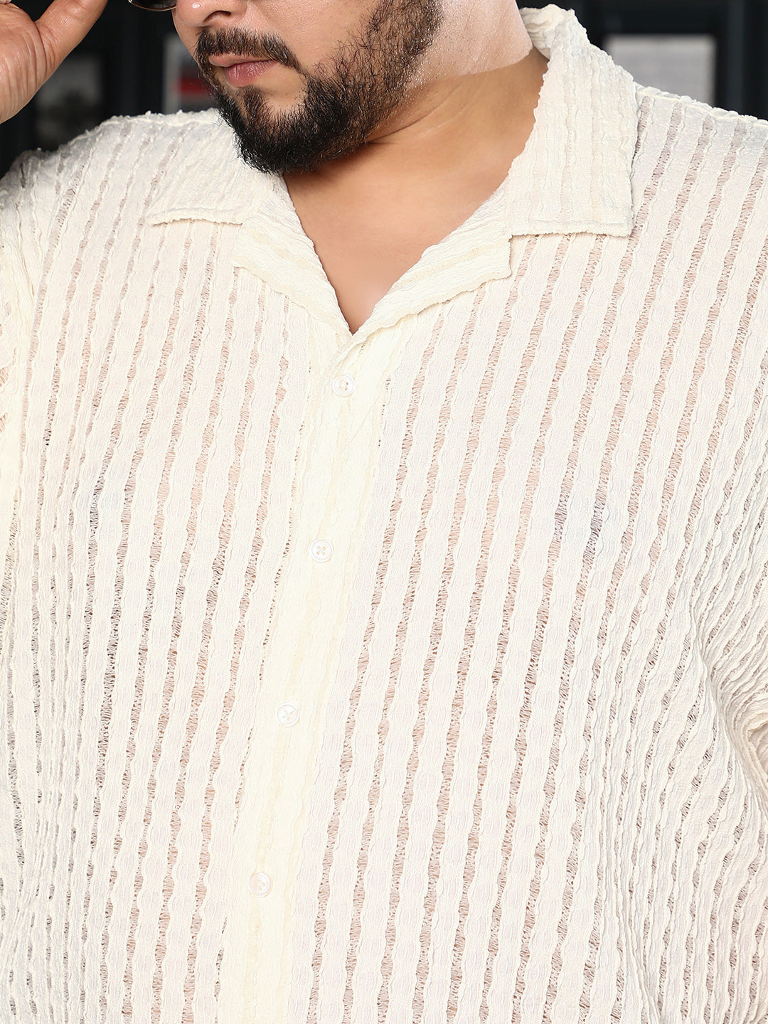 Striped Tactile-Knit Oversized Shirt