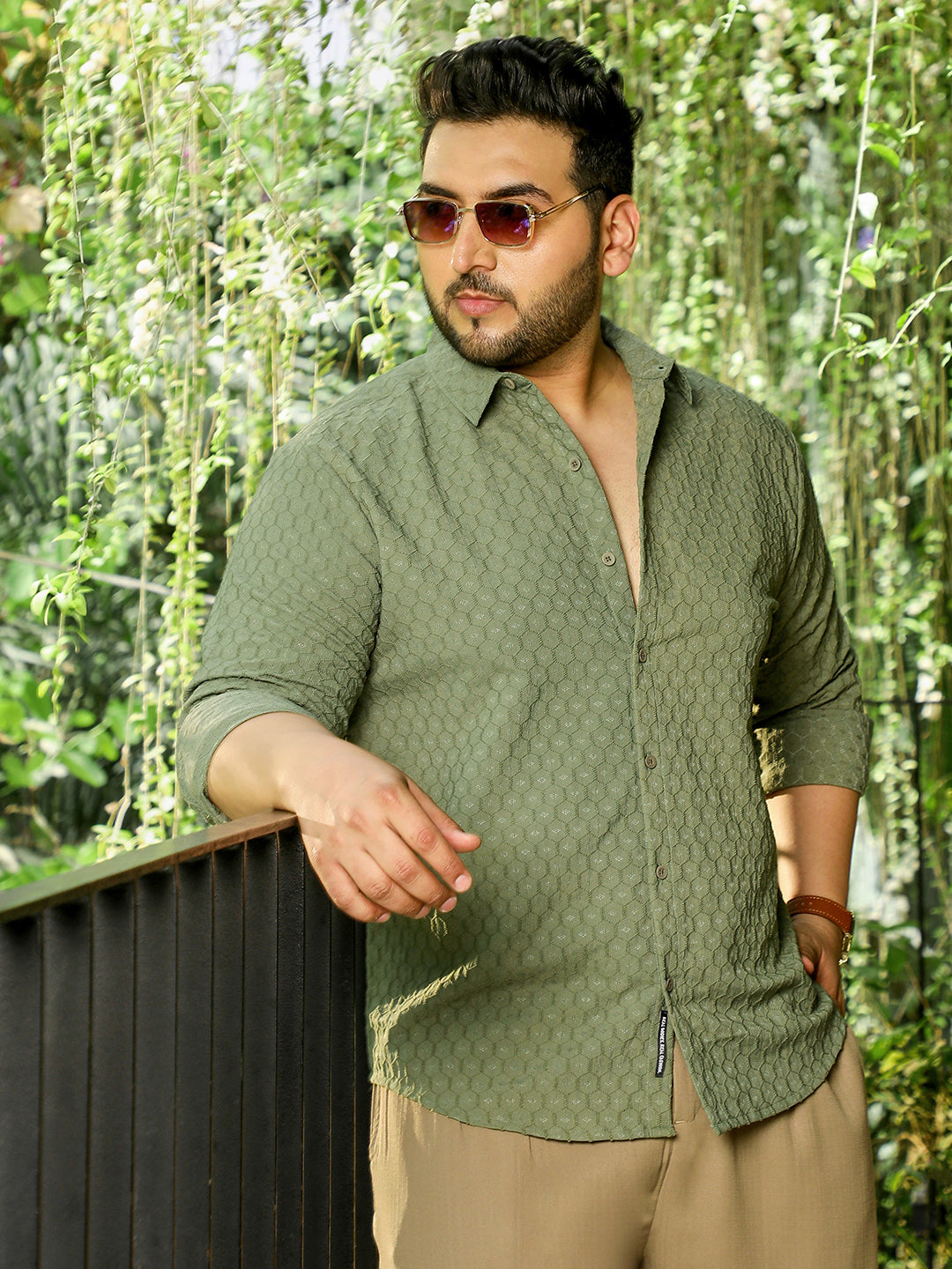 Olive Self Design Shirt