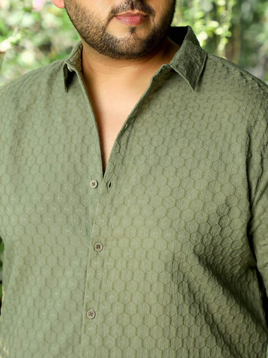 Olive Self Design Shirt
