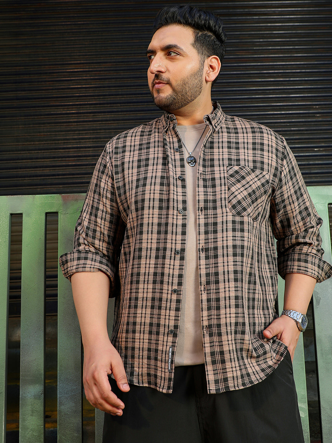 Khaki Tartan Check Shirt