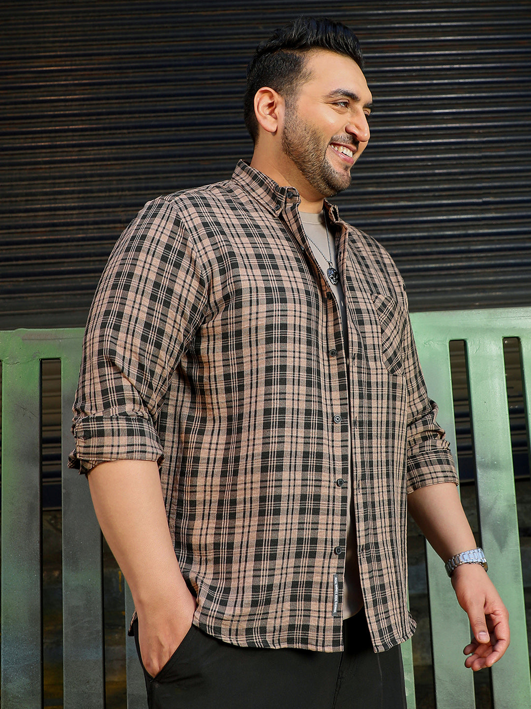 Khaki Tartan Check Shirt