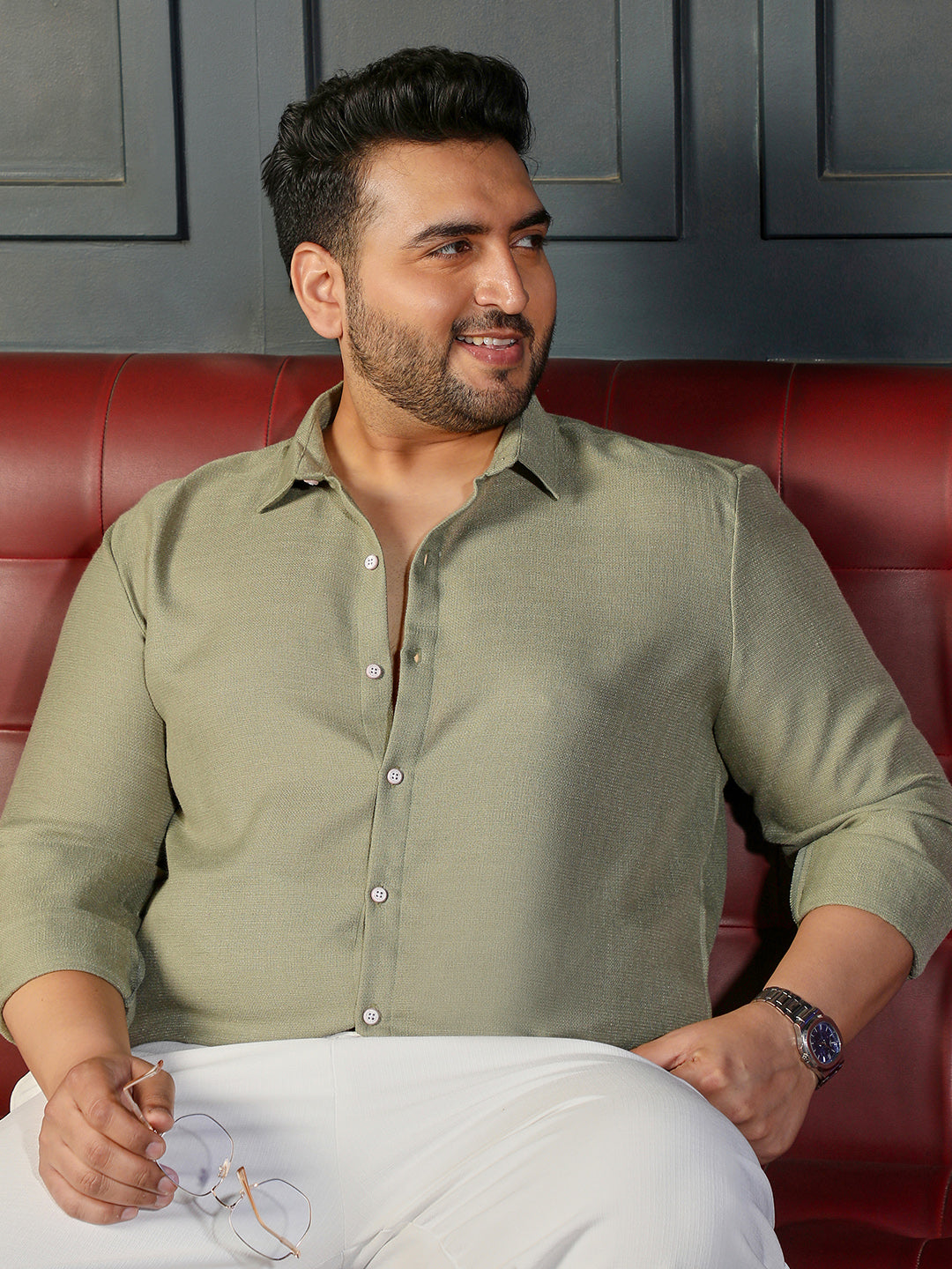 Sage Green Self Design Shirt