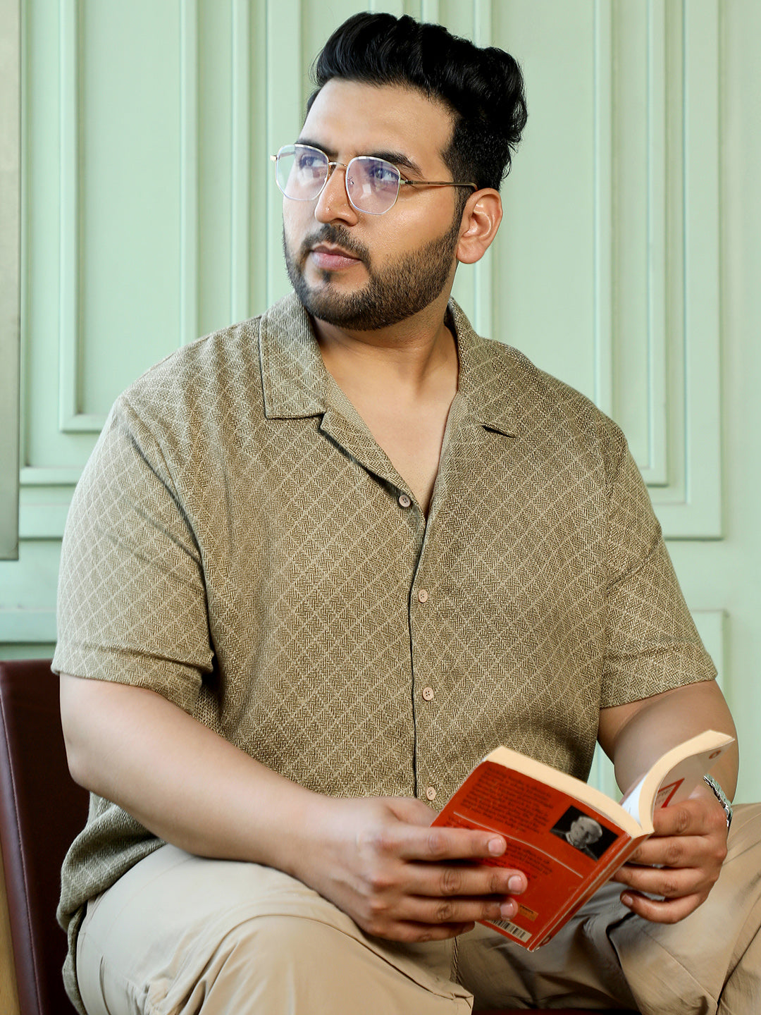 Khaki Self Design Shirt