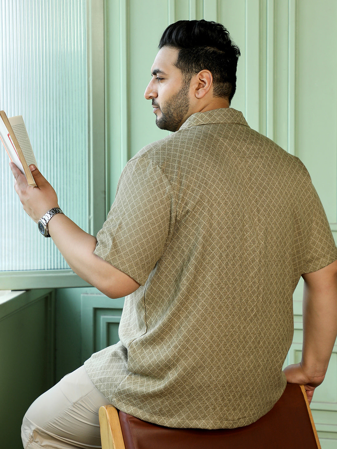 Khaki Self Design Shirt