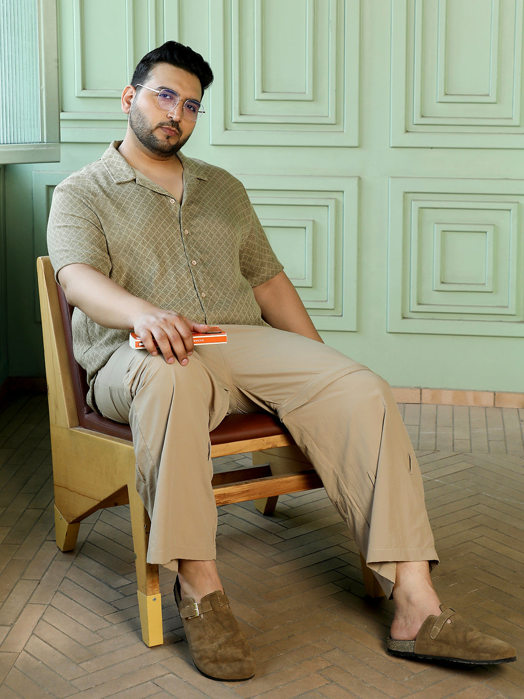 Khaki Self Design Shirt