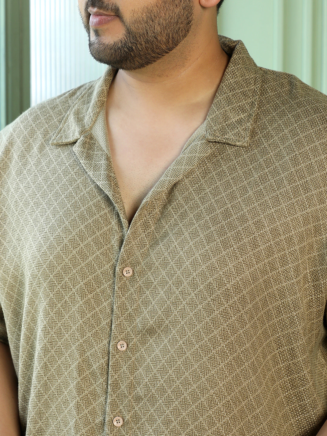 Khaki Self Design Shirt