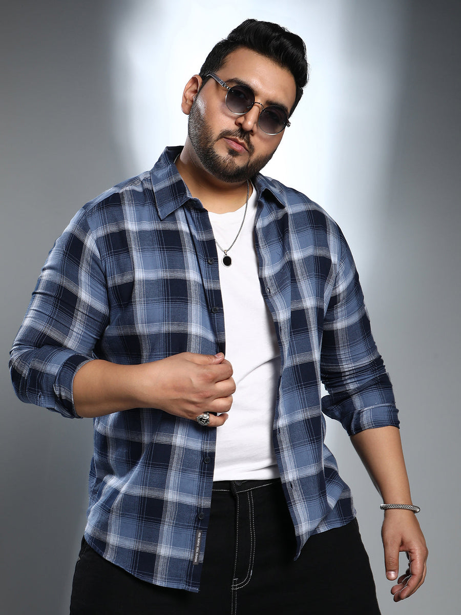 Instafab Plus mens Navy Blue & Off-White Multi-Checkered Shirt