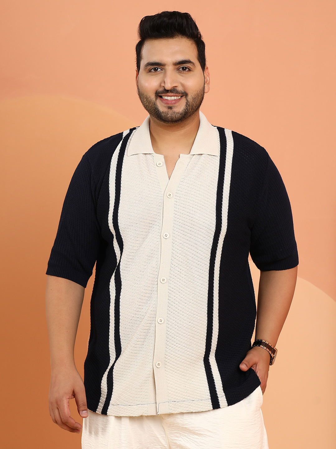 Contrast-Panel Knit Polo Shirt