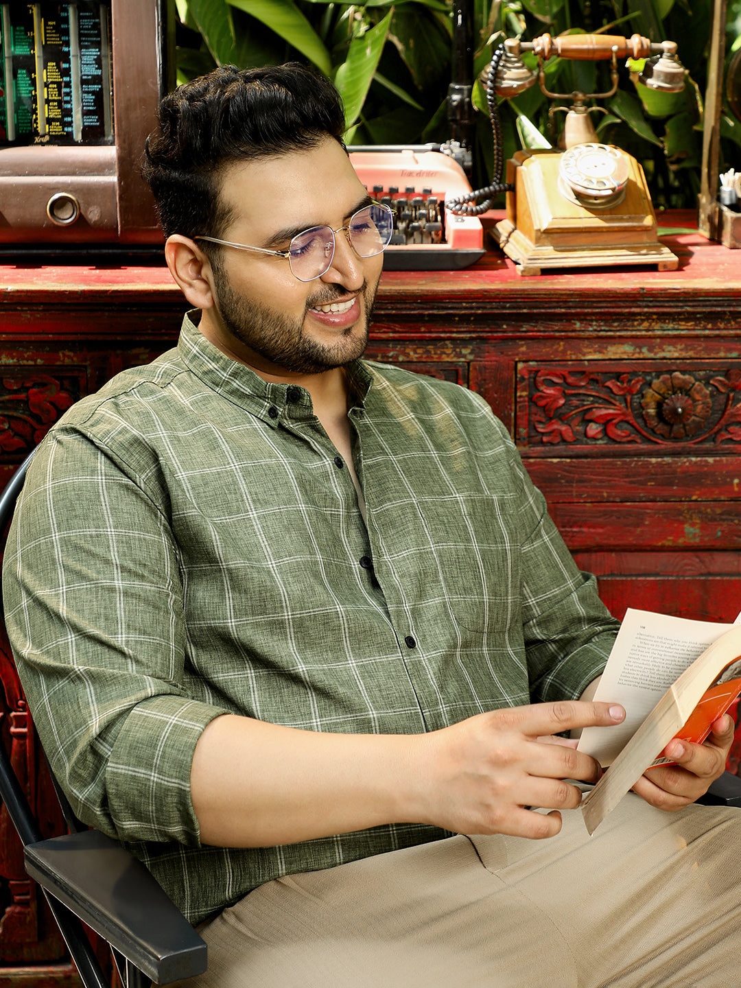 Olive Graph Check Shirt