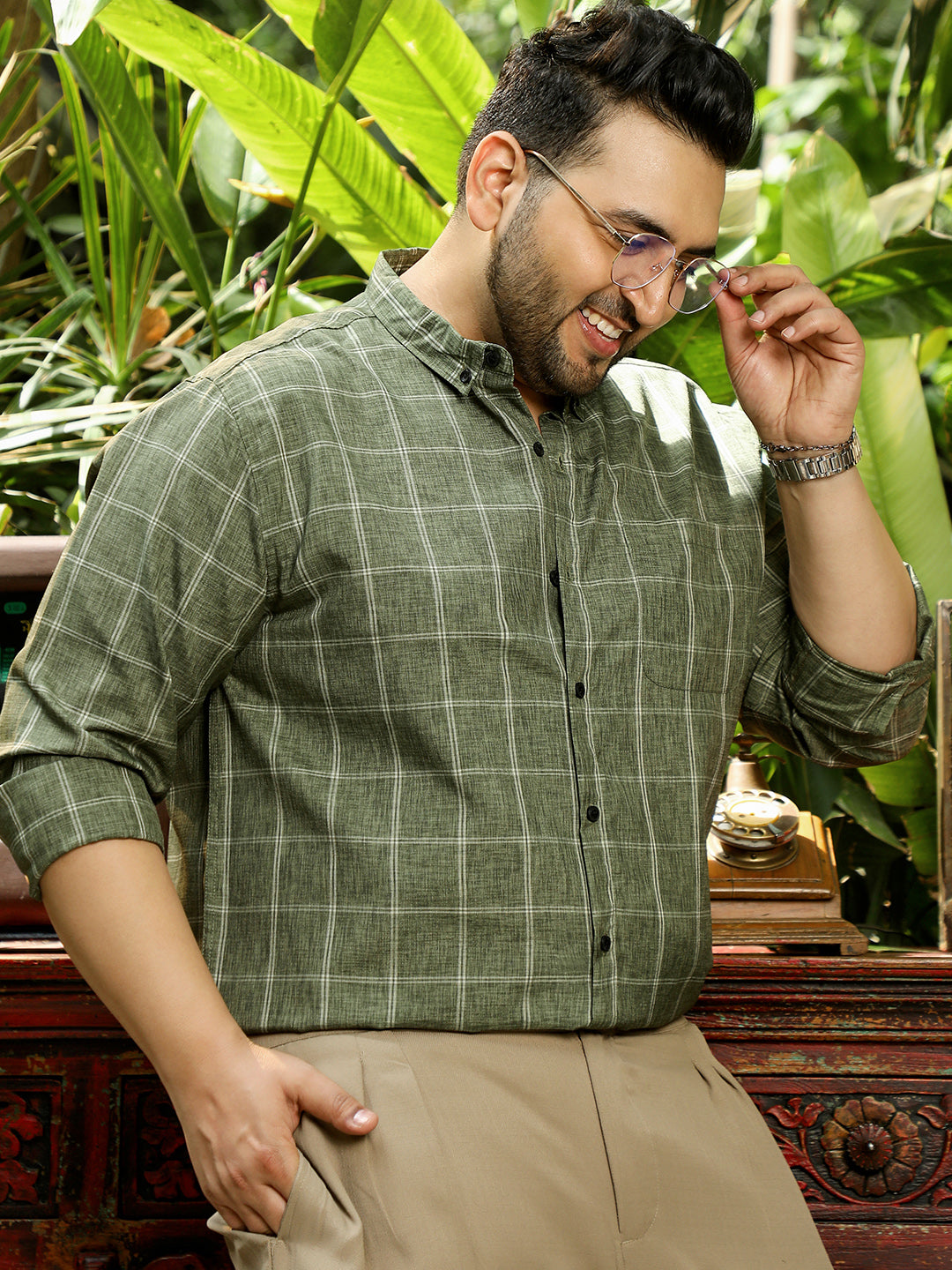 Olive Graph Check Shirt