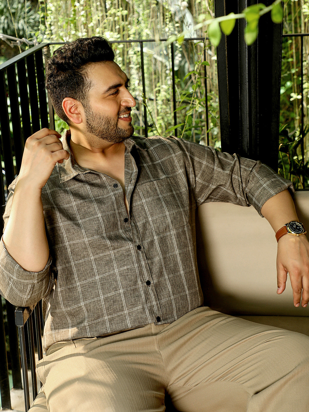 Dark Khaki Checks Shirt