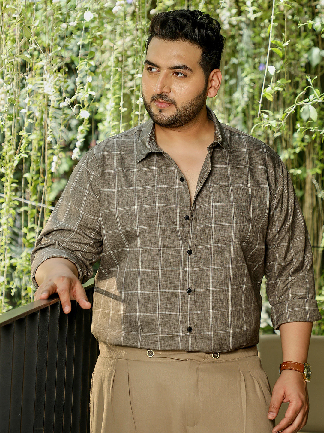 Dark Khaki Checks Shirt