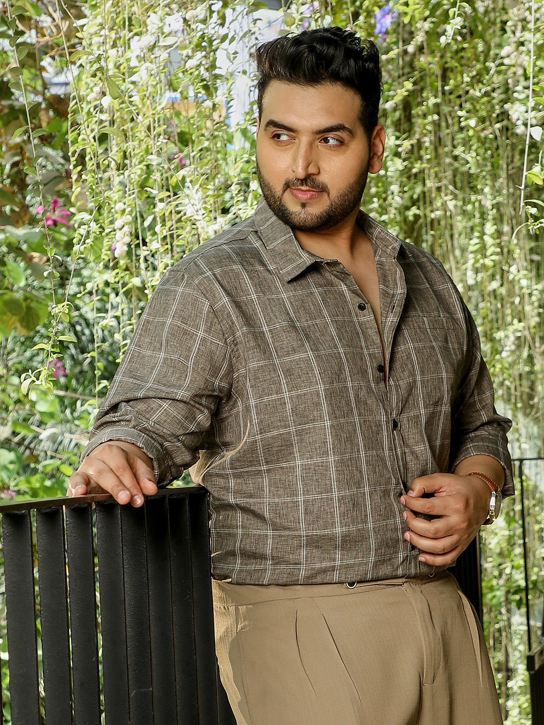 Dark Khaki Checks Shirt