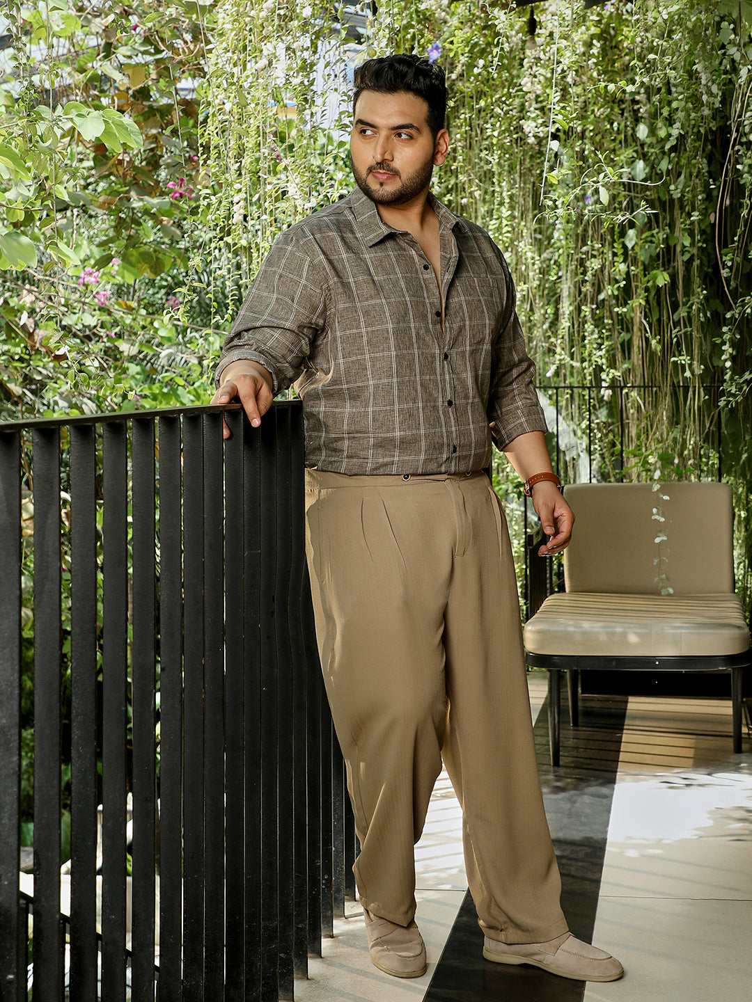 Dark Khaki Checks Shirt