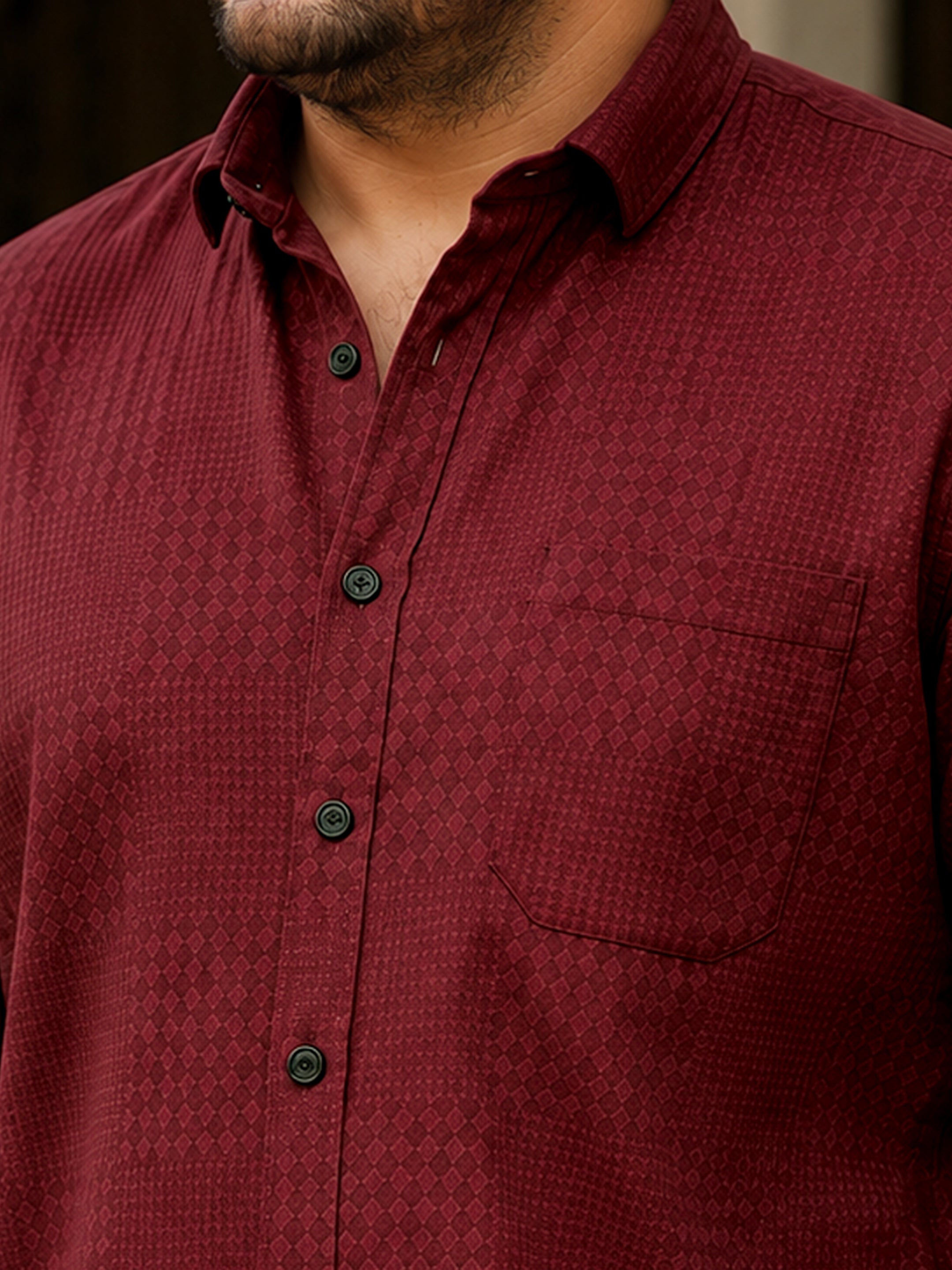 Instafab Plus Men's Maroon Houndstooth Jacquard Regular Fit Shirt - view 5