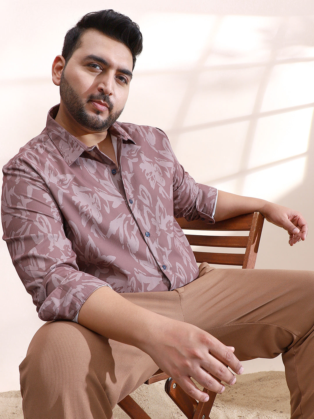 Instafab Plus Men's Mocha Brown Florique Imprint Shirt Instafab Plus Men's Mocha Brown Florique Imprint Shirt