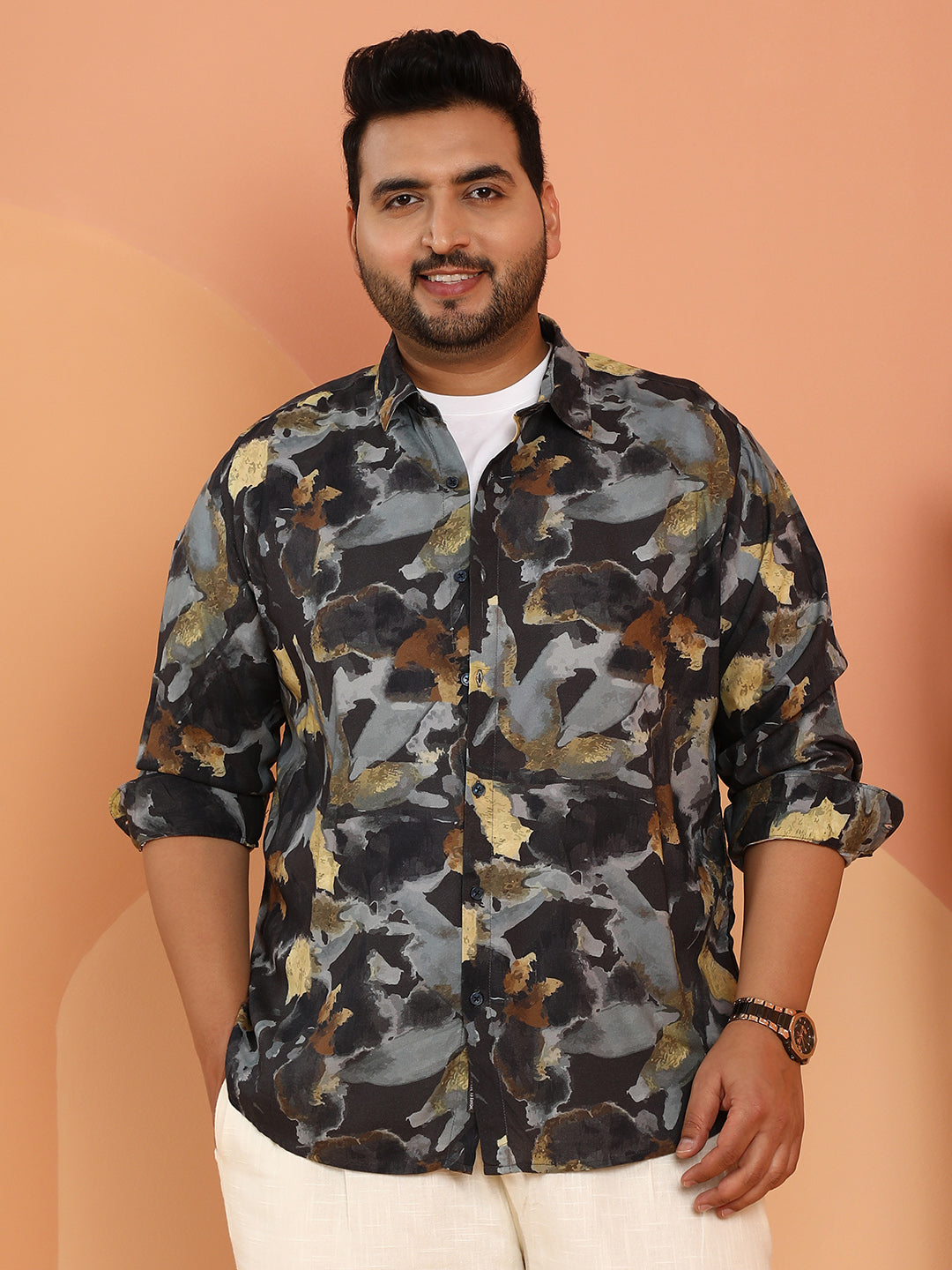 Metallic-Stained Floral Shirt