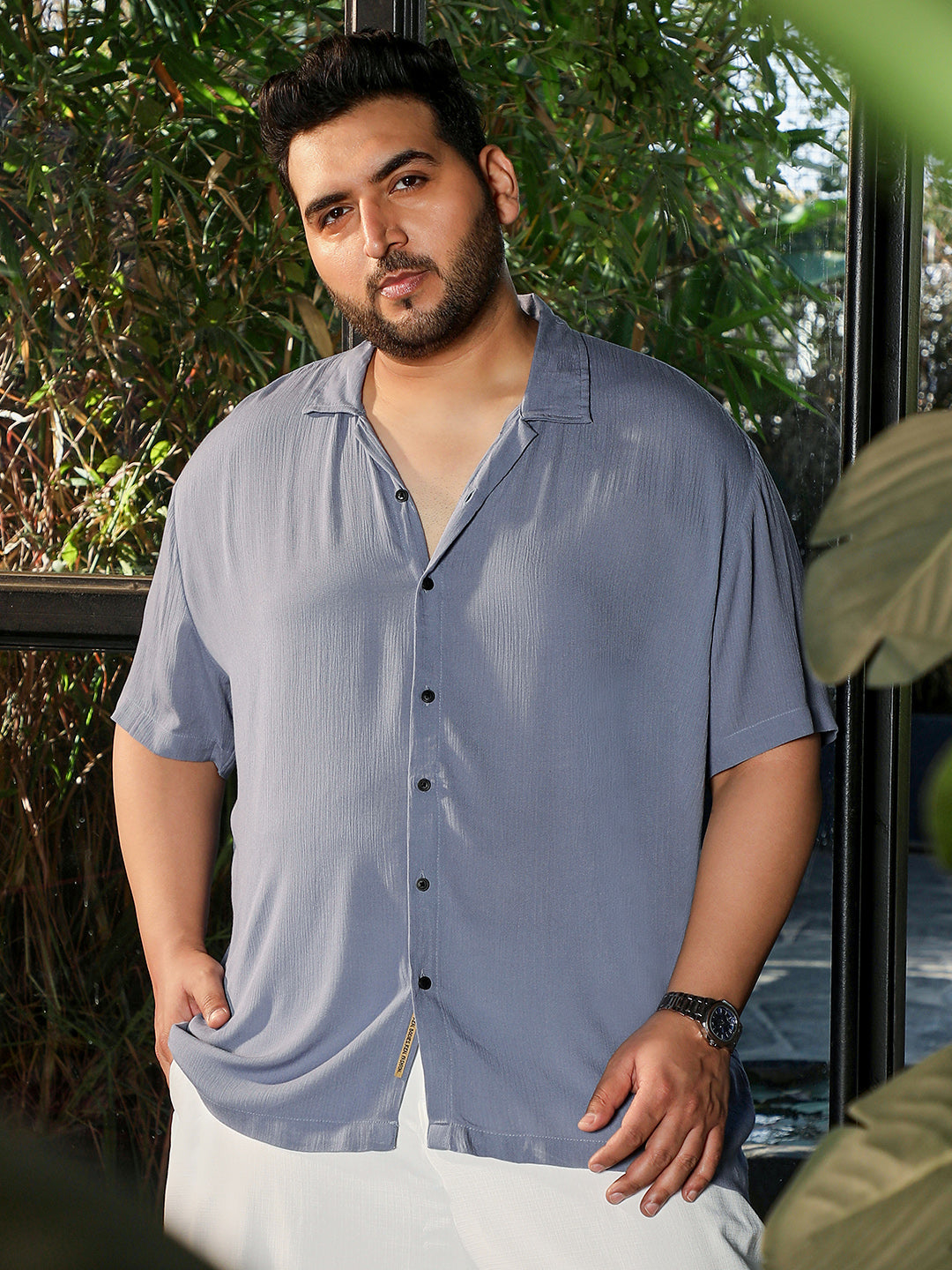 Light Steel Blue Textured Shirt