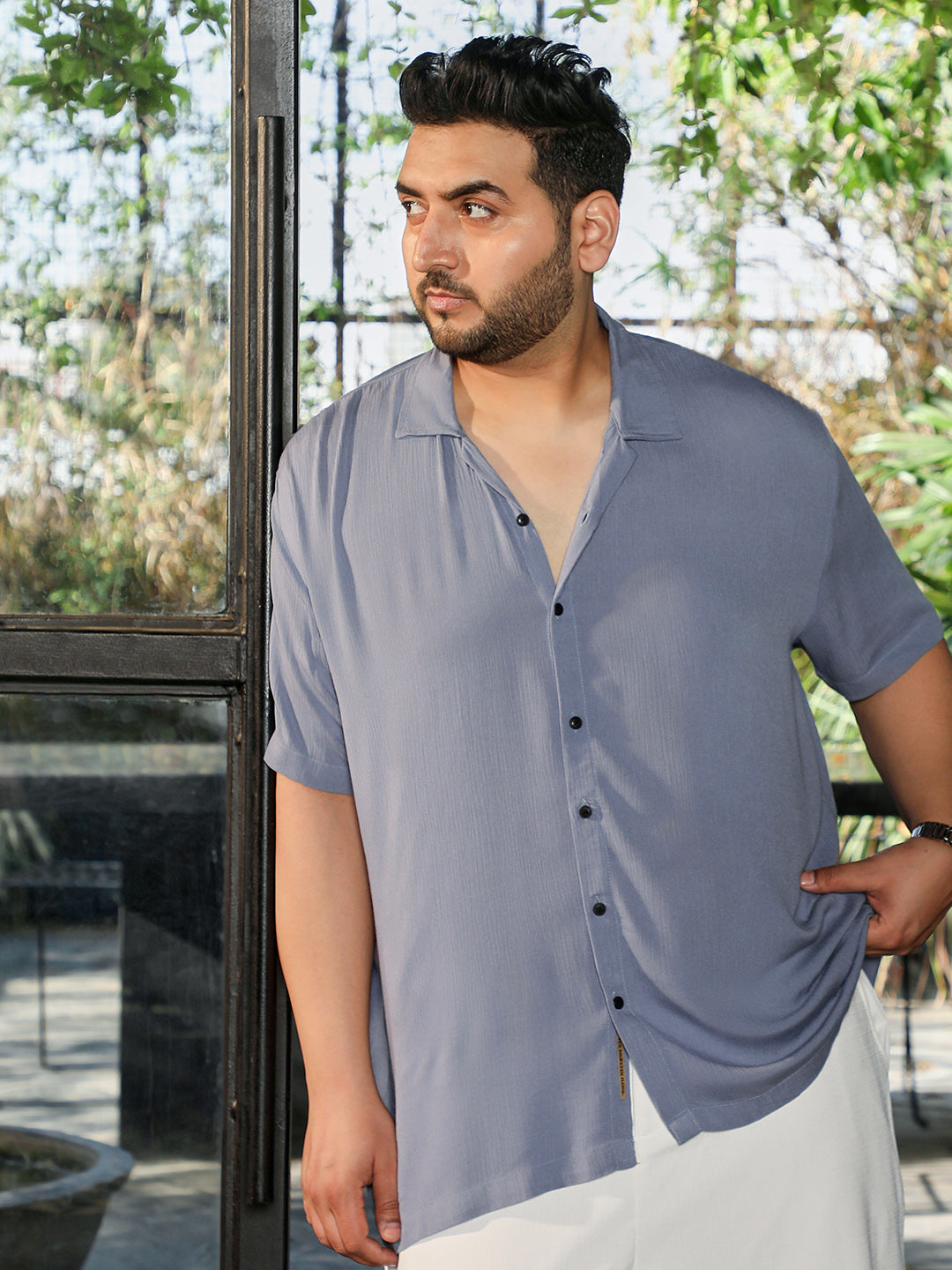 Light Steel Blue Textured Shirt