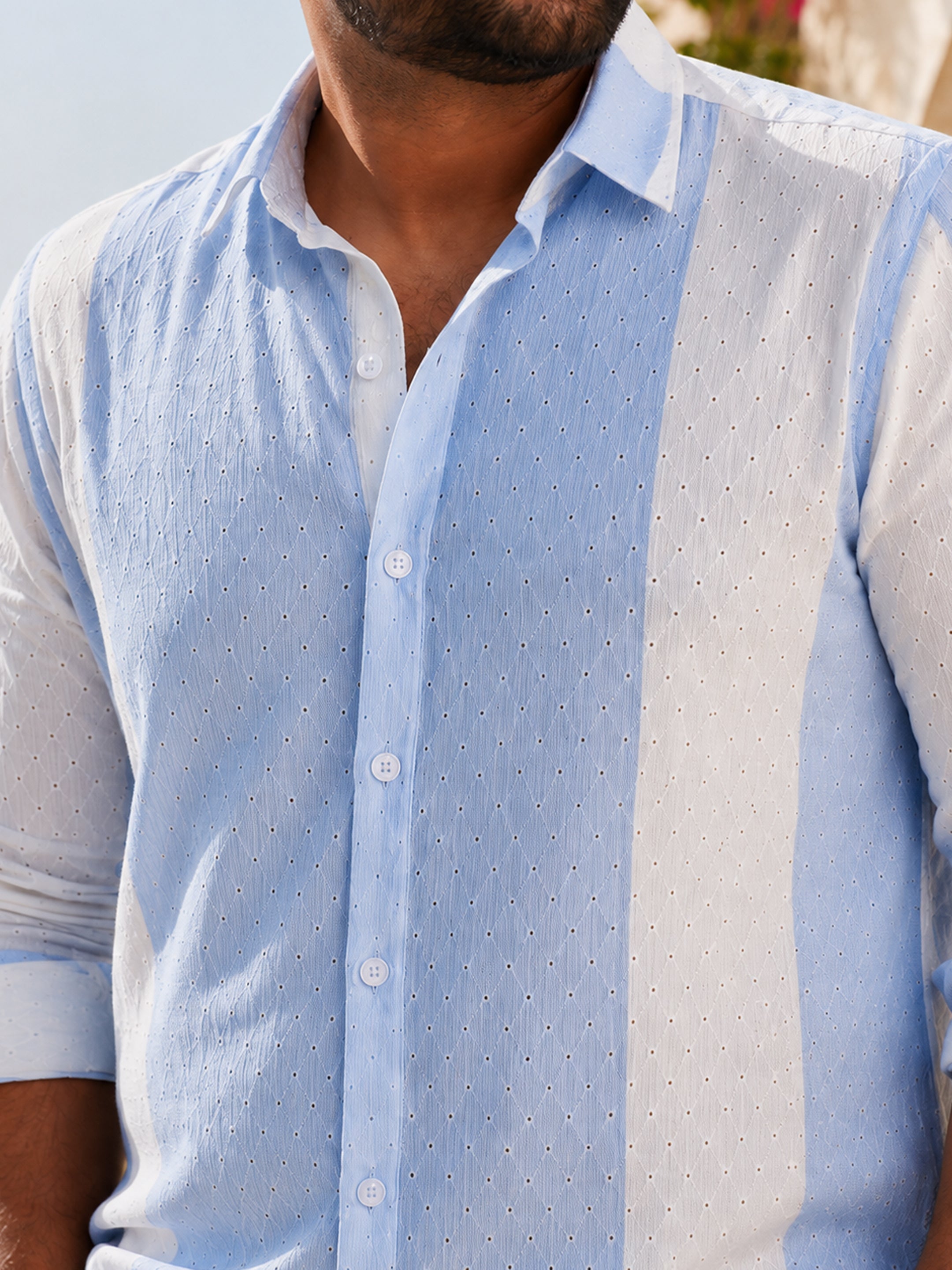 Instafab Plus Men's Blue & White Striped Raschel Jacquard Shirt - view 5