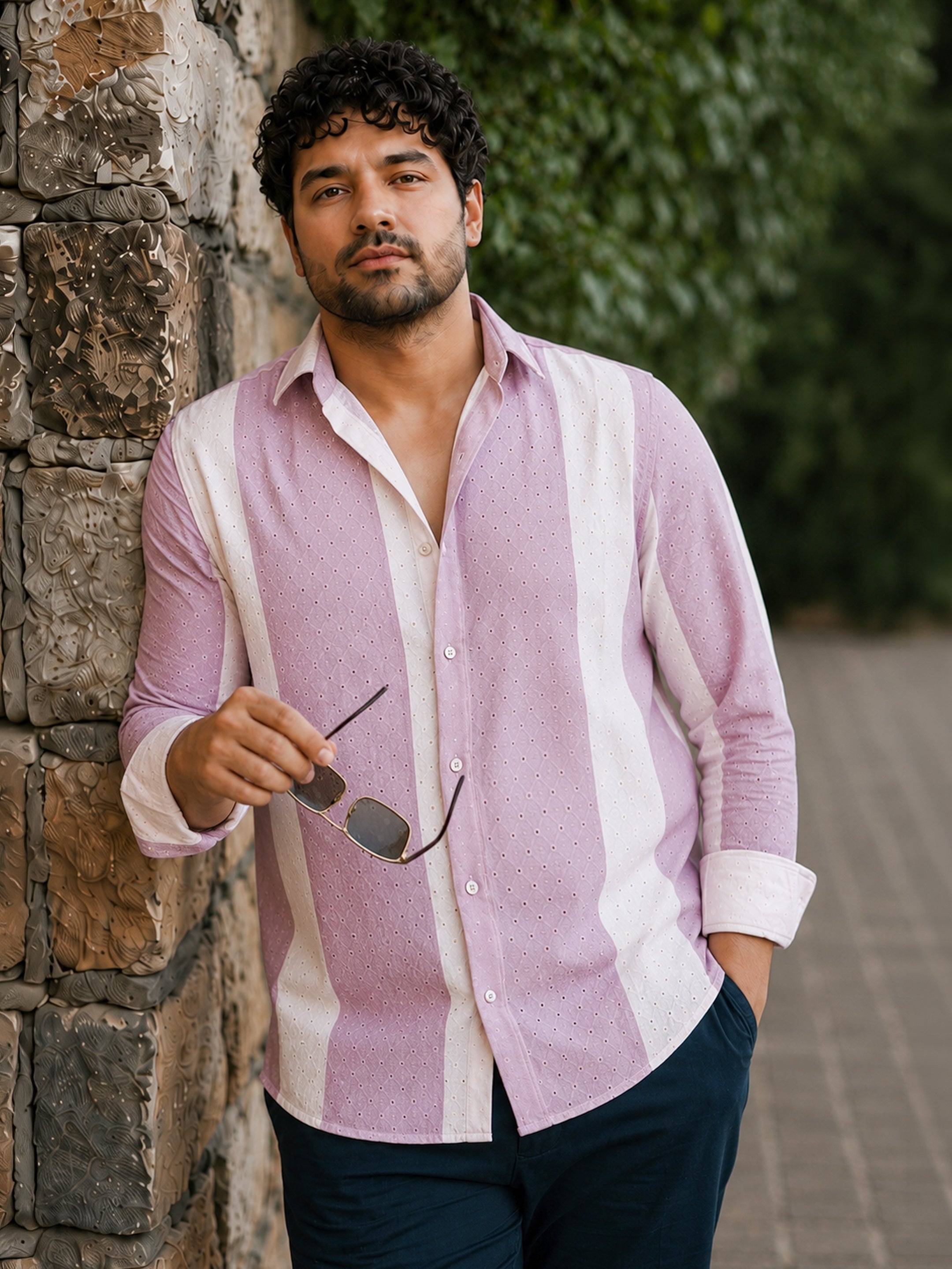 Vertical Stripe Schiffli Shirt